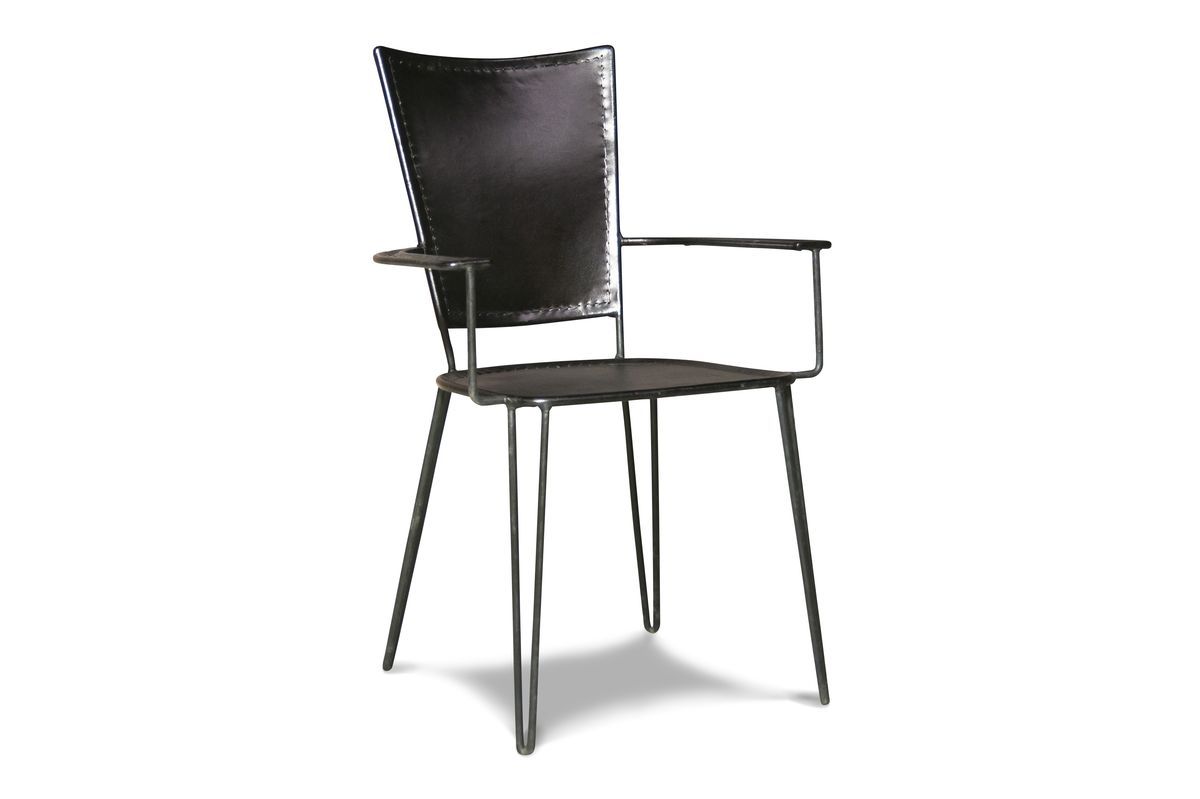 fauteuil de table en métal et cuir noir