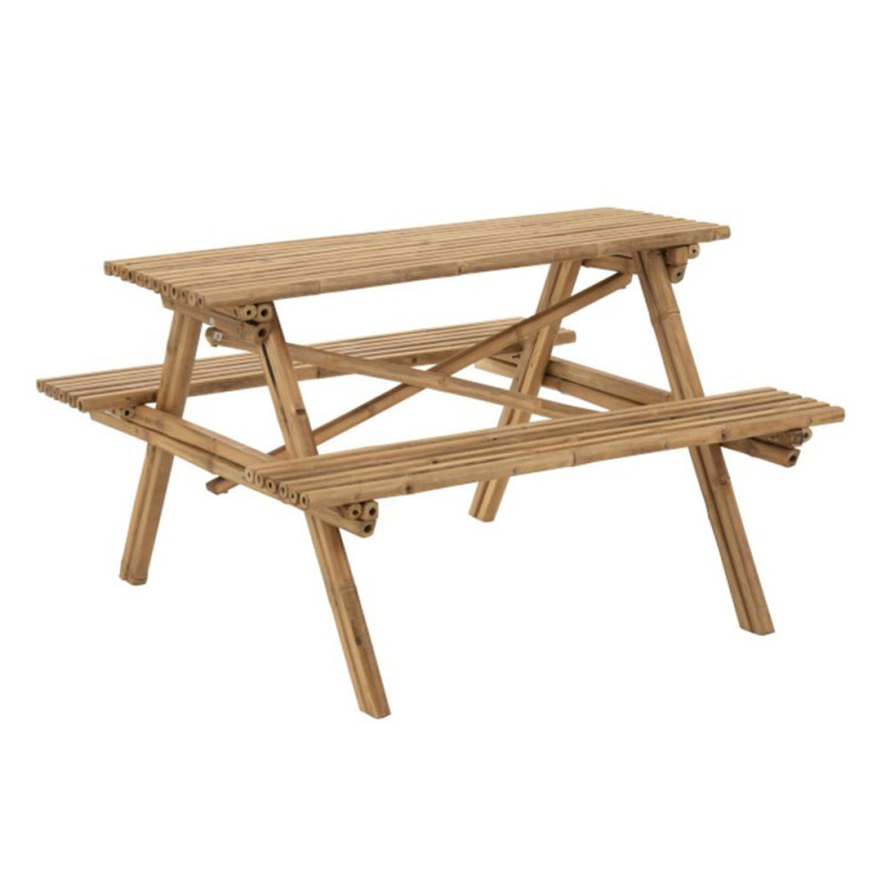 Table avec banc en bois naturel 120x120x77 cm