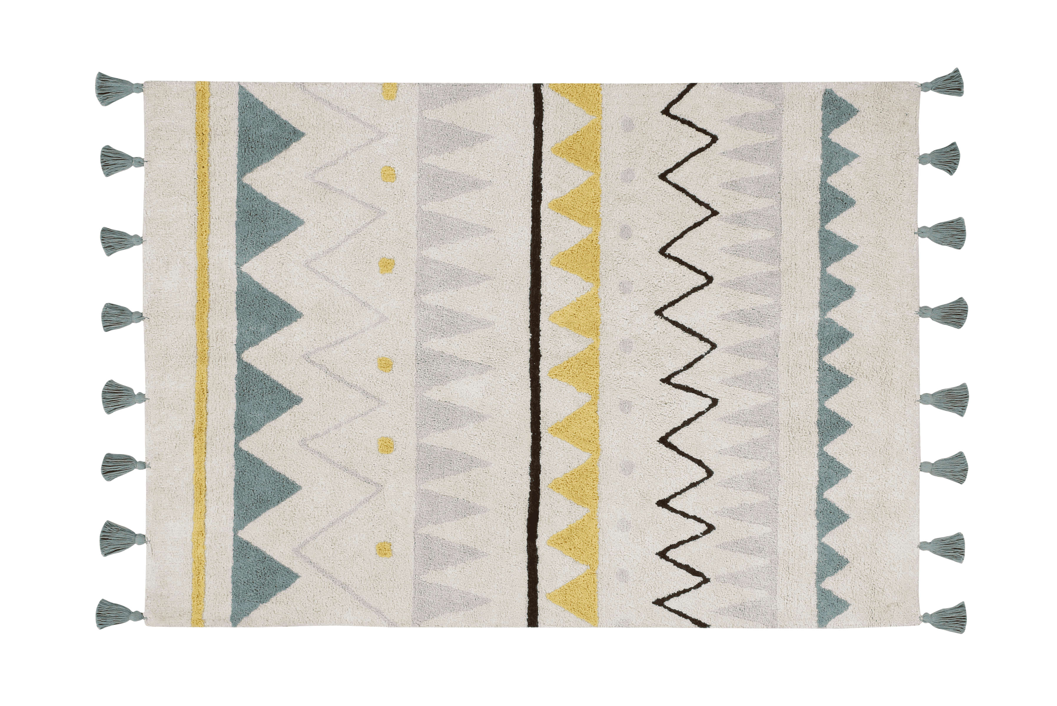 Tapis coton motif indien beige et bleu 120x160