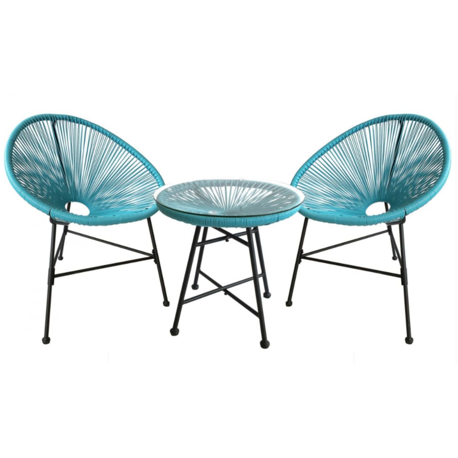 Salon de jardin 2 fauteuils ronds et table basse bleu
