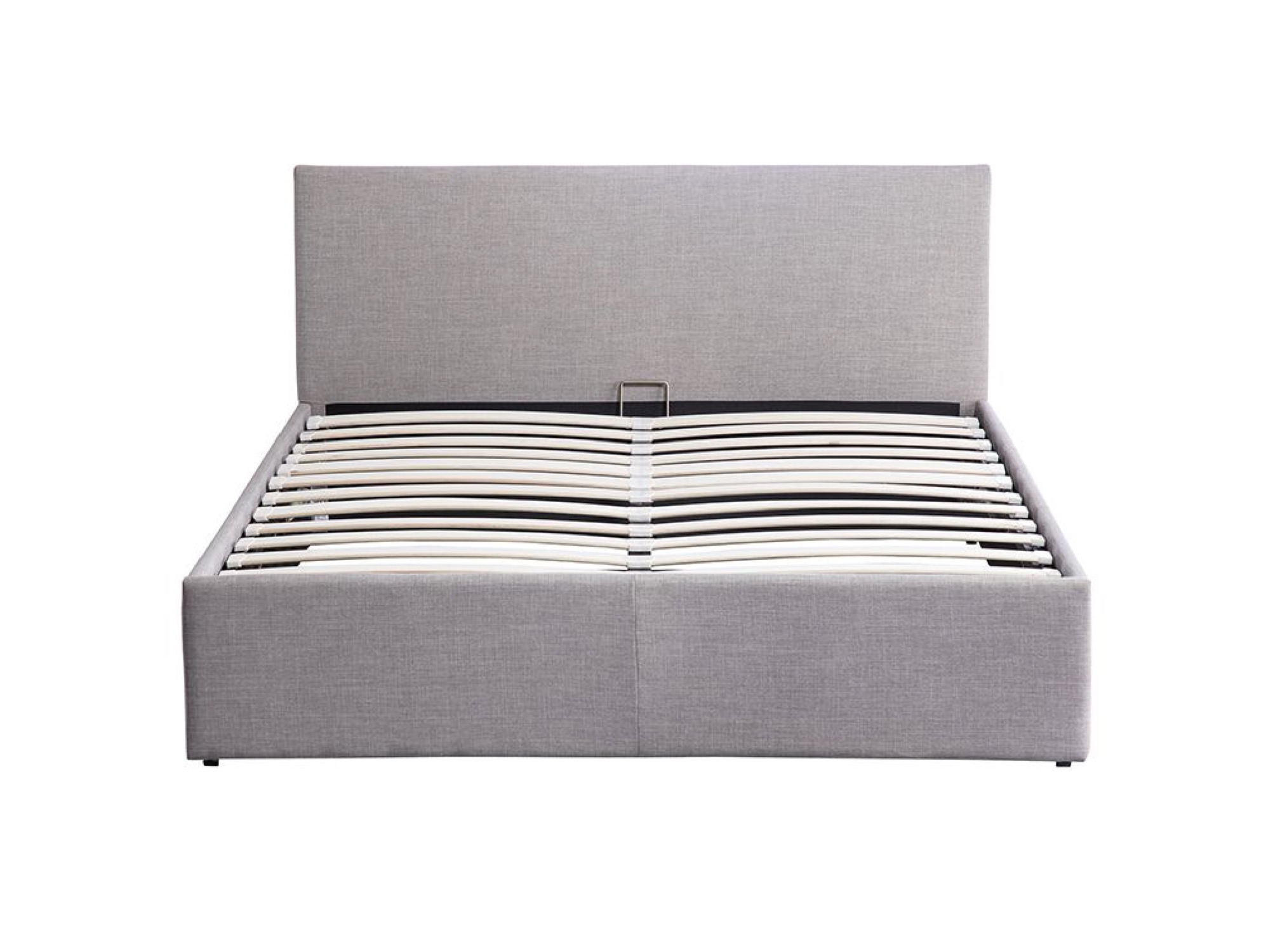 Lit coffre en tissu gris clair avec sommier à lattes 140x190 (photo) Lit coffre en tissu gris clair avec sommier à lattes 140x190