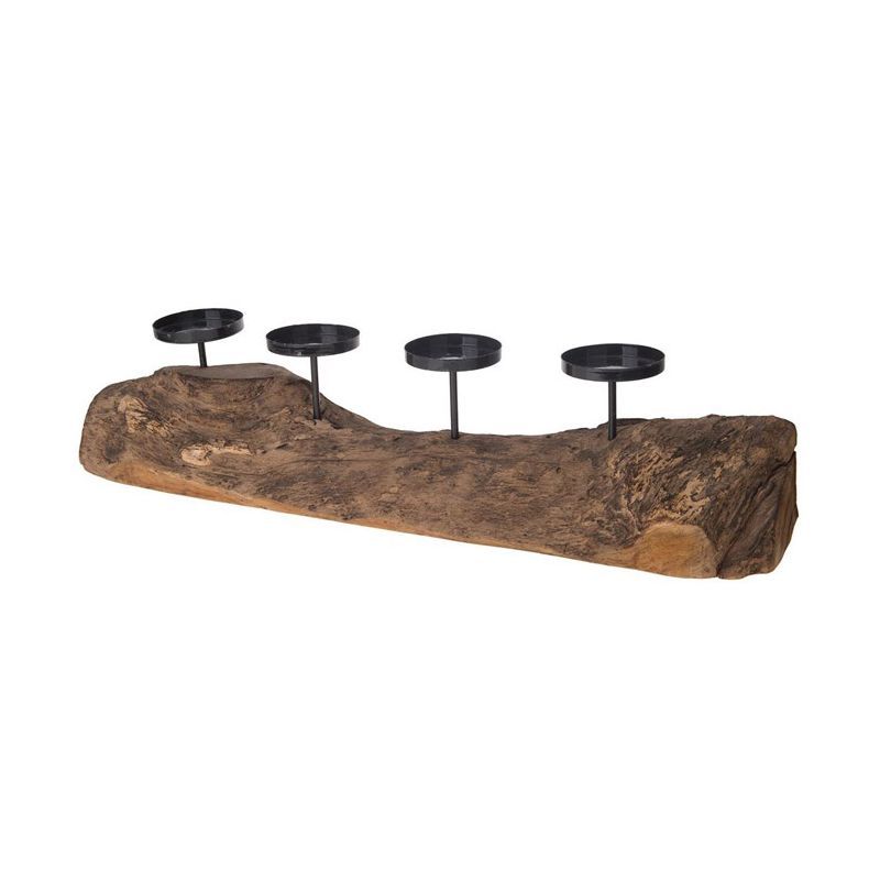 Demi-bûche en teck porte bougie (x4) Demi-bûche en teck porte bougie (x4)