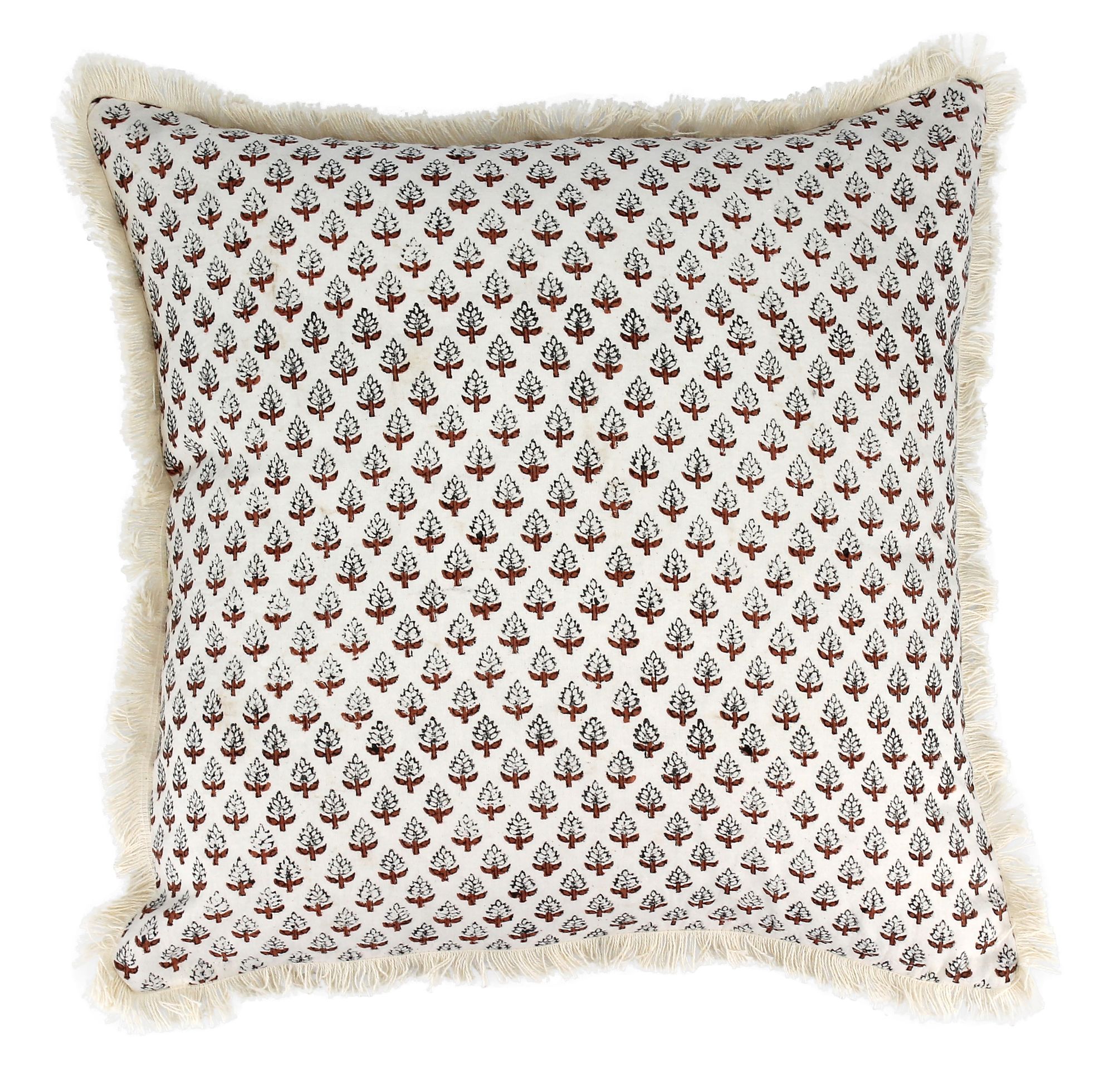 Coussin en coton imprimé avec franges terracotta 40x40 Coussin en coton imprimé avec franges terracotta 40x40