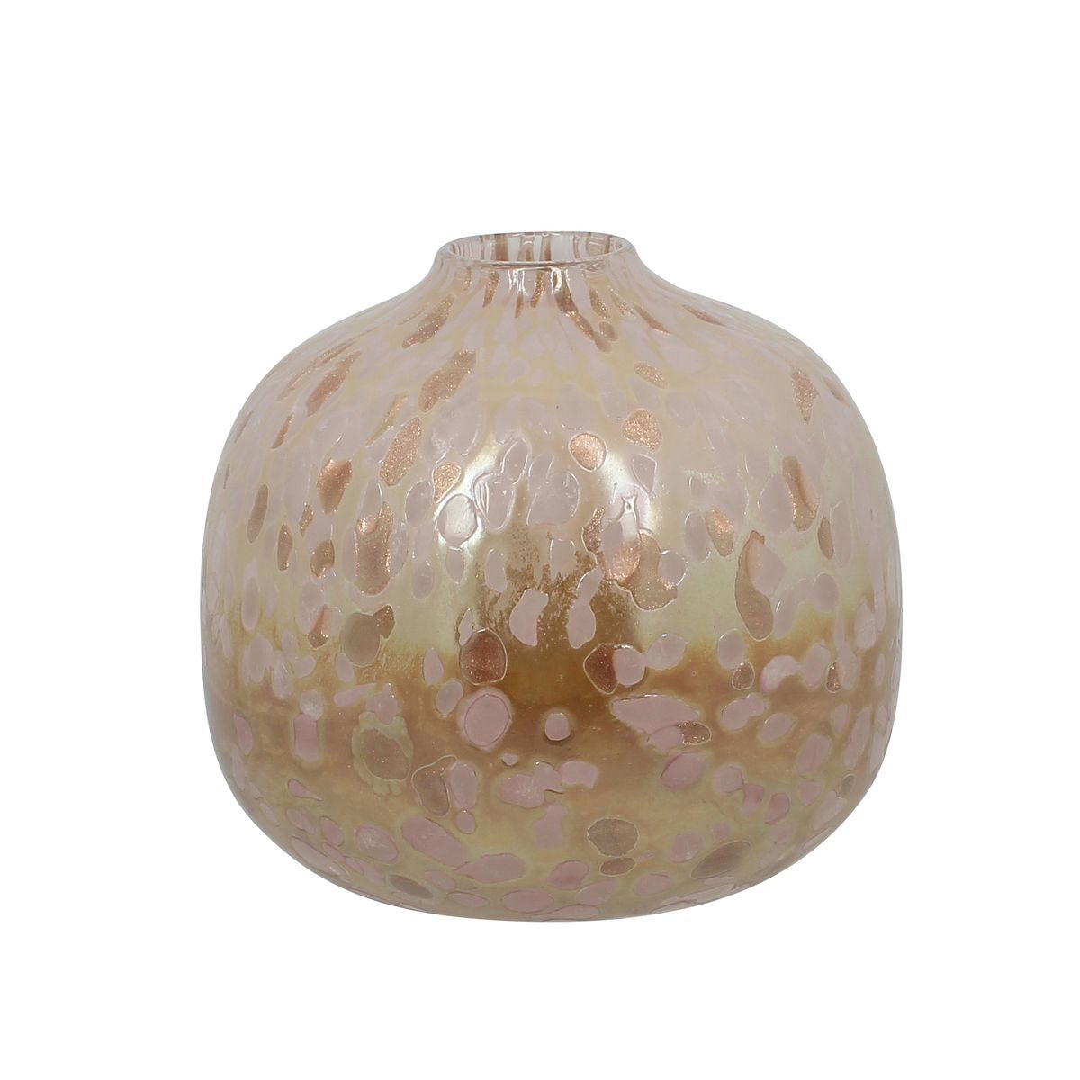 Vase boule en verre soufflé rose et cuivré (photo) Vase boule en verre soufflé rose et cuivré