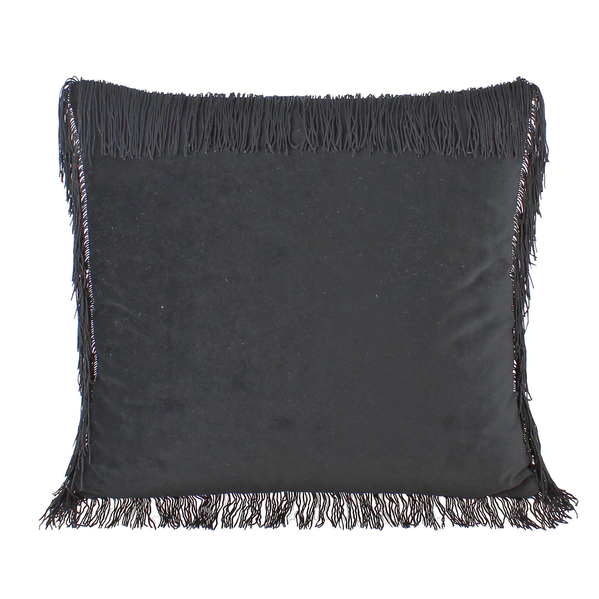Coussin en velours noir avec franges 40x40 Coussin en velours noir avec franges 40x40