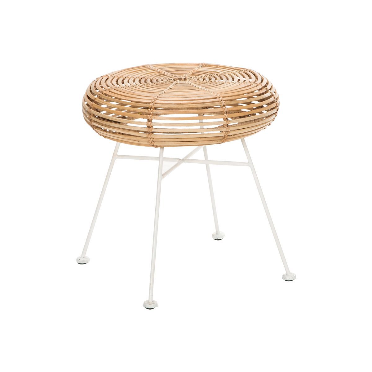 Table d'appoint en rotin pied en aluminium blanc