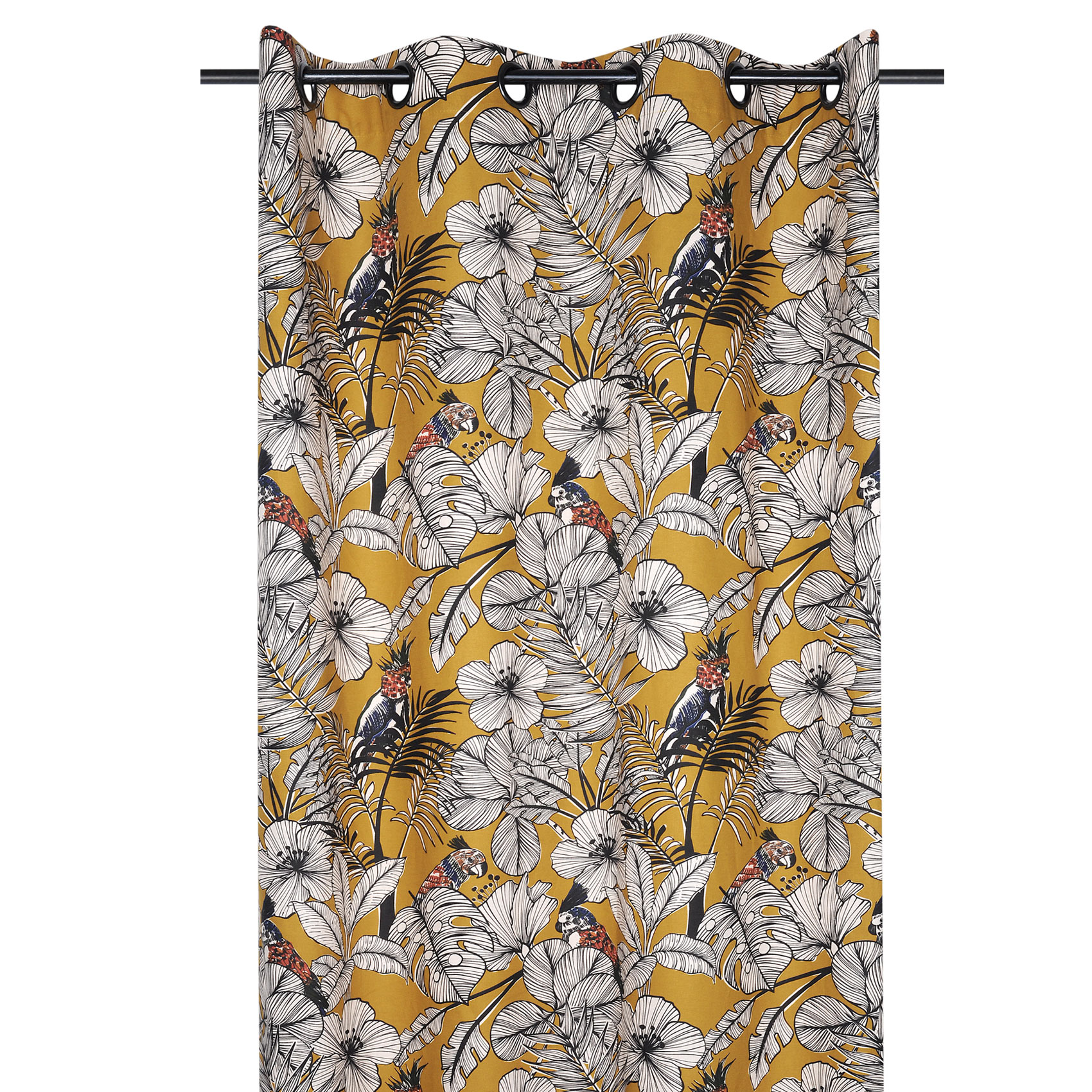 Rideau tamisant exotique coton moutarde 250x135 (photo) Rideau tamisant exotique coton moutarde 250x135
