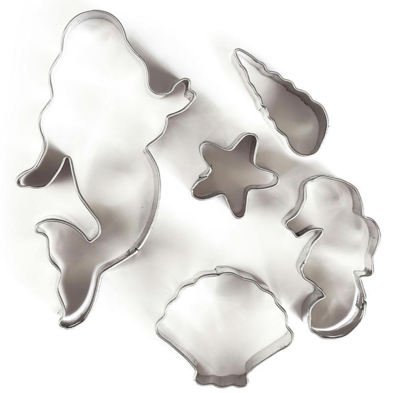 5 emporte-pièces en inox sirène et coquillages (photo) 5 emporte-pièces en inox sirène et coquillages