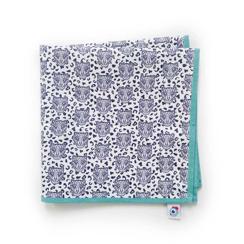 Serviette de table coton blanc léopard turquoise 40x40 (photo) Serviette de table coton blanc léopard turquoise 40x40