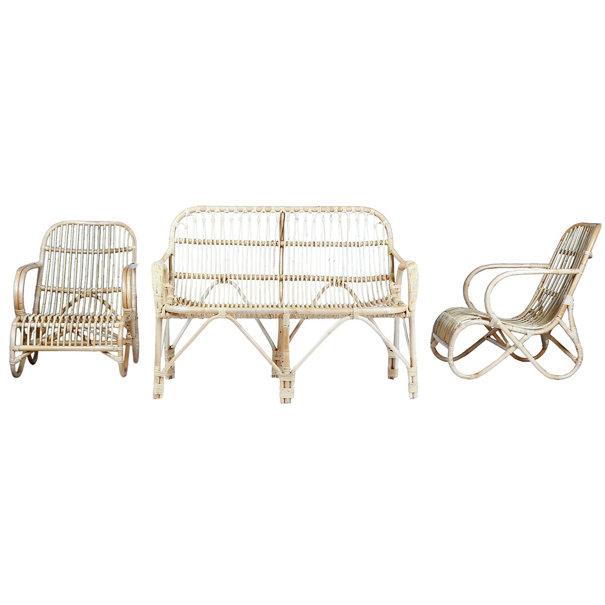 Ensemble en rotin 1 canapé et 2 fauteuils