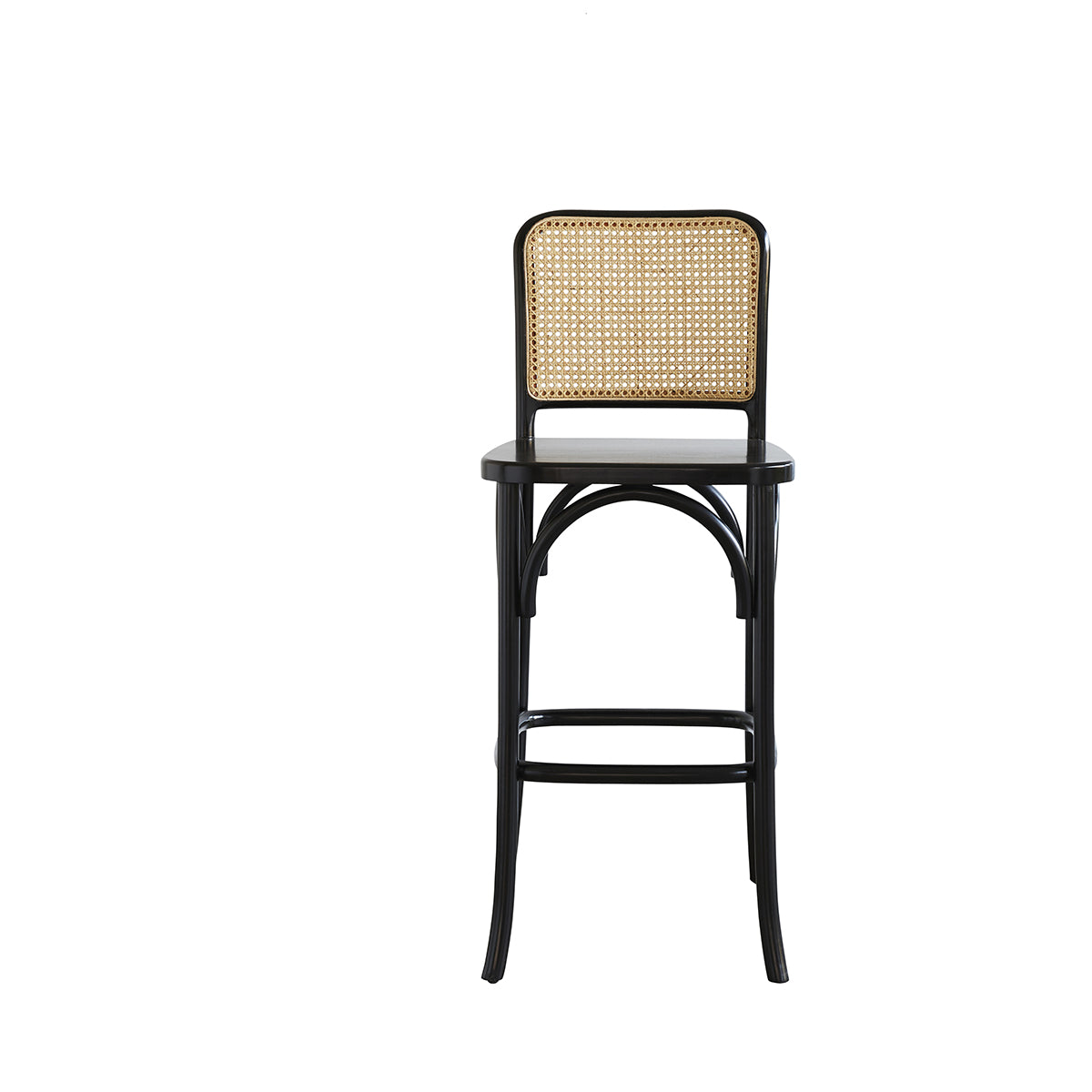 Tabouret de bar en bois d'acajou et cannage noir