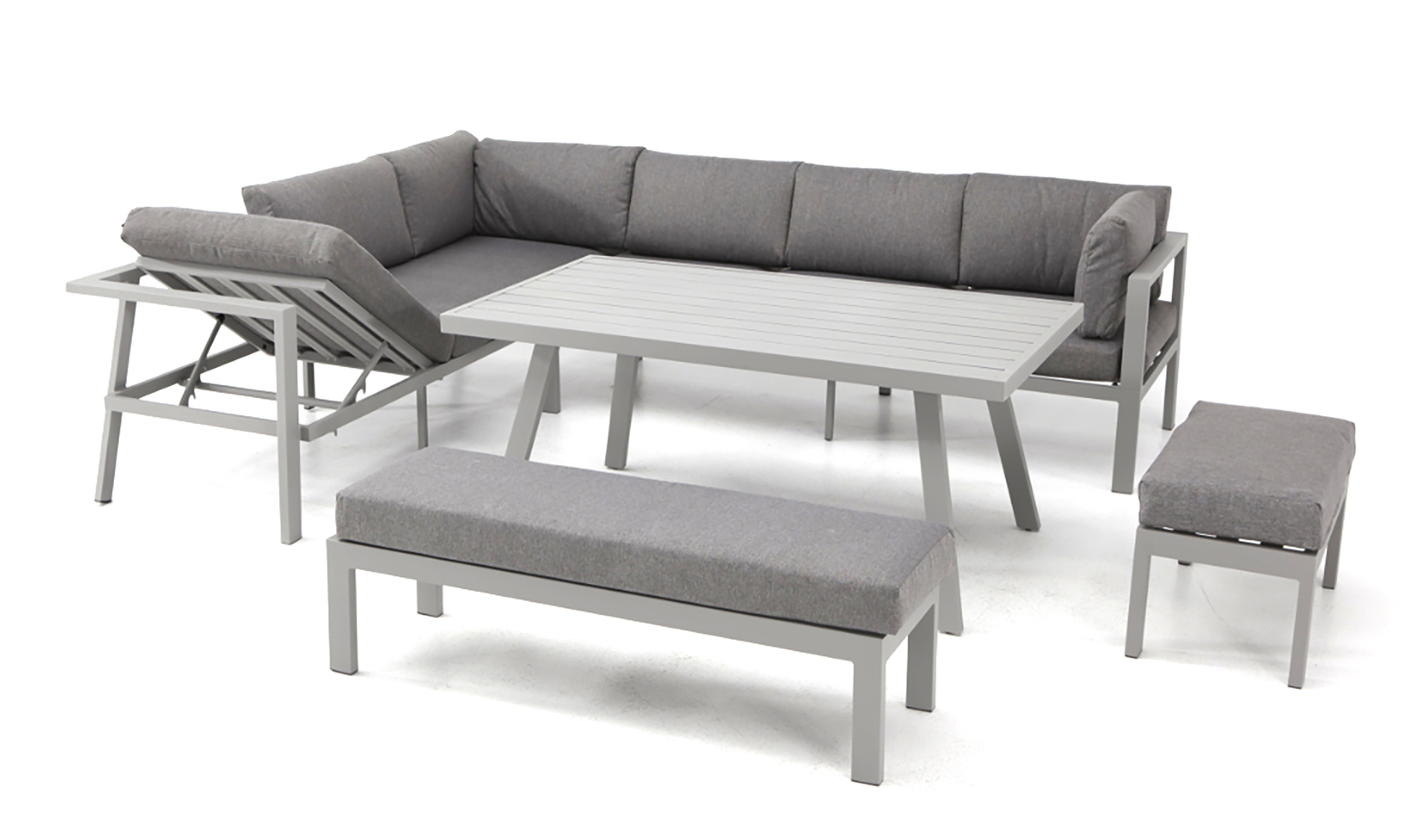 Ensemble repas de jardin 9 places en aluminium gris Ensemble repas de jardin 9 places en aluminium gris
