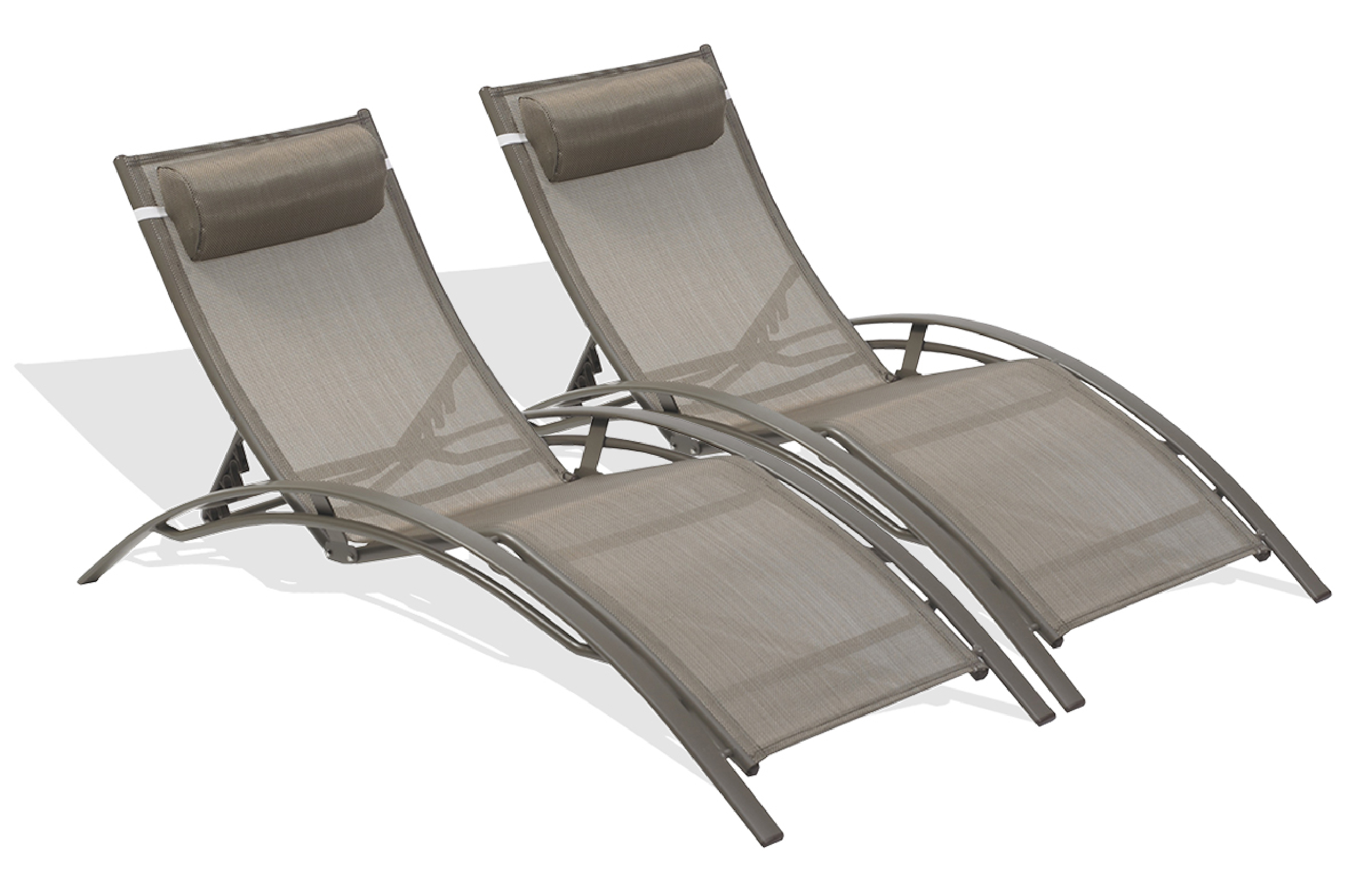 Lot de 2 chaises longues en aluminium et toile plastifiée cappuccino