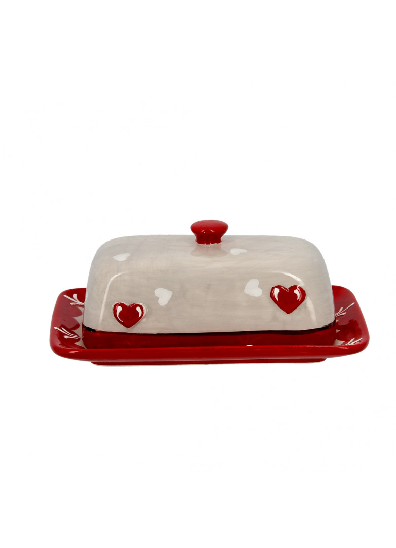 Beurrier en céramique gris et rouge (photo) Beurrier en céramique gris et rouge