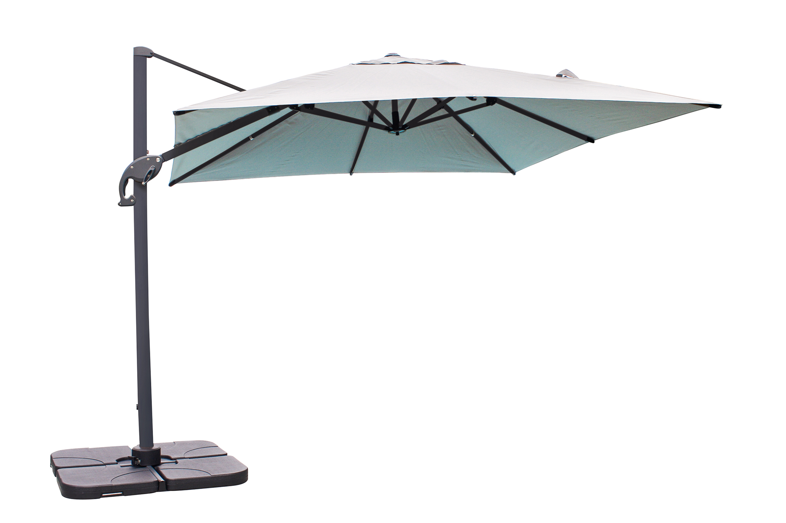 Parasol avec pied excentré en aluminium et toile grise Parasol avec pied excentré en aluminium et toile grise