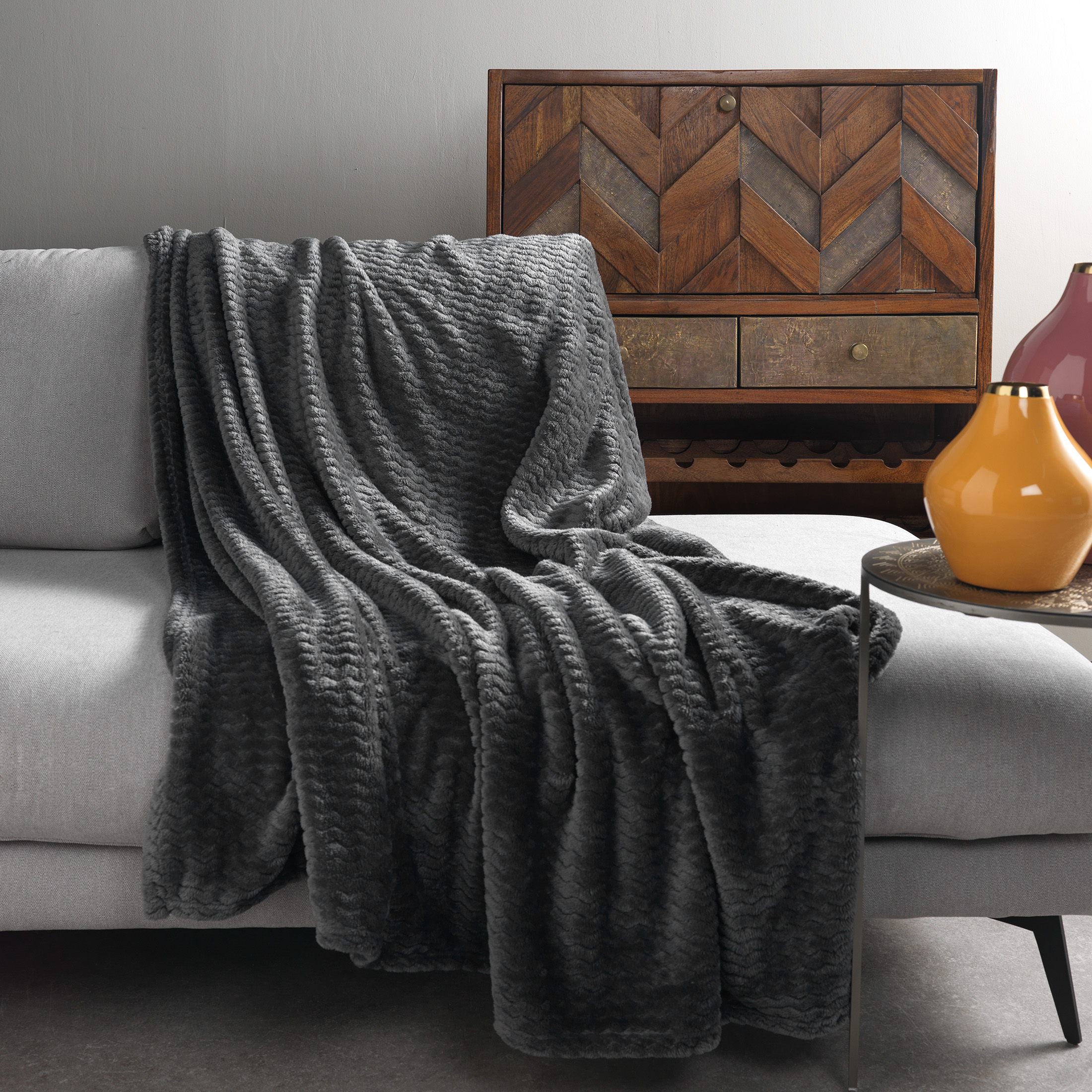 Plaid en polyester Anthracite 150x200 (photo) Plaid en polyester Anthracite 150x200