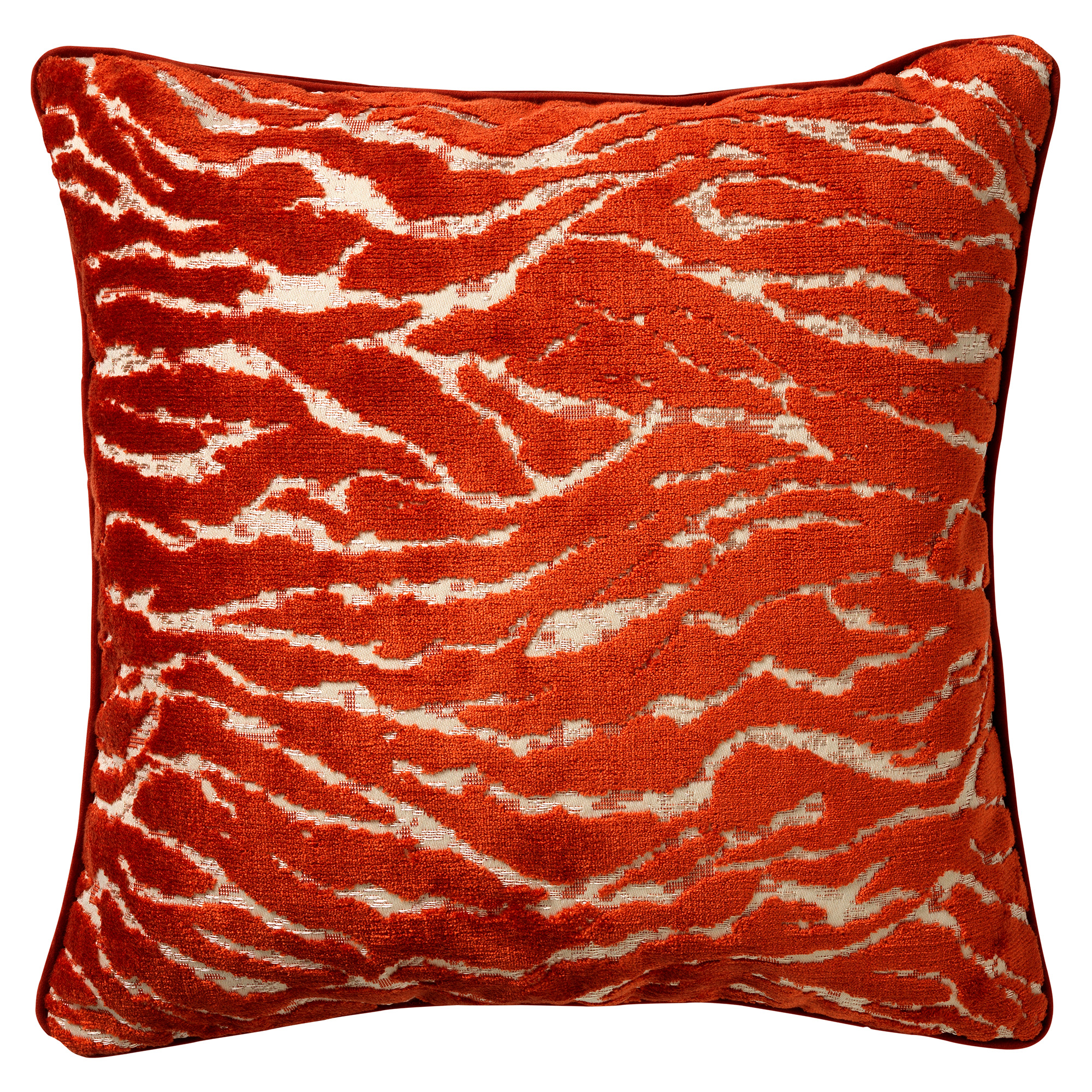 Coussin - orange en velours 45x45 cm avec imprimé animalier Coussin - orange en velours 45x45 cm avec imprimé animalier