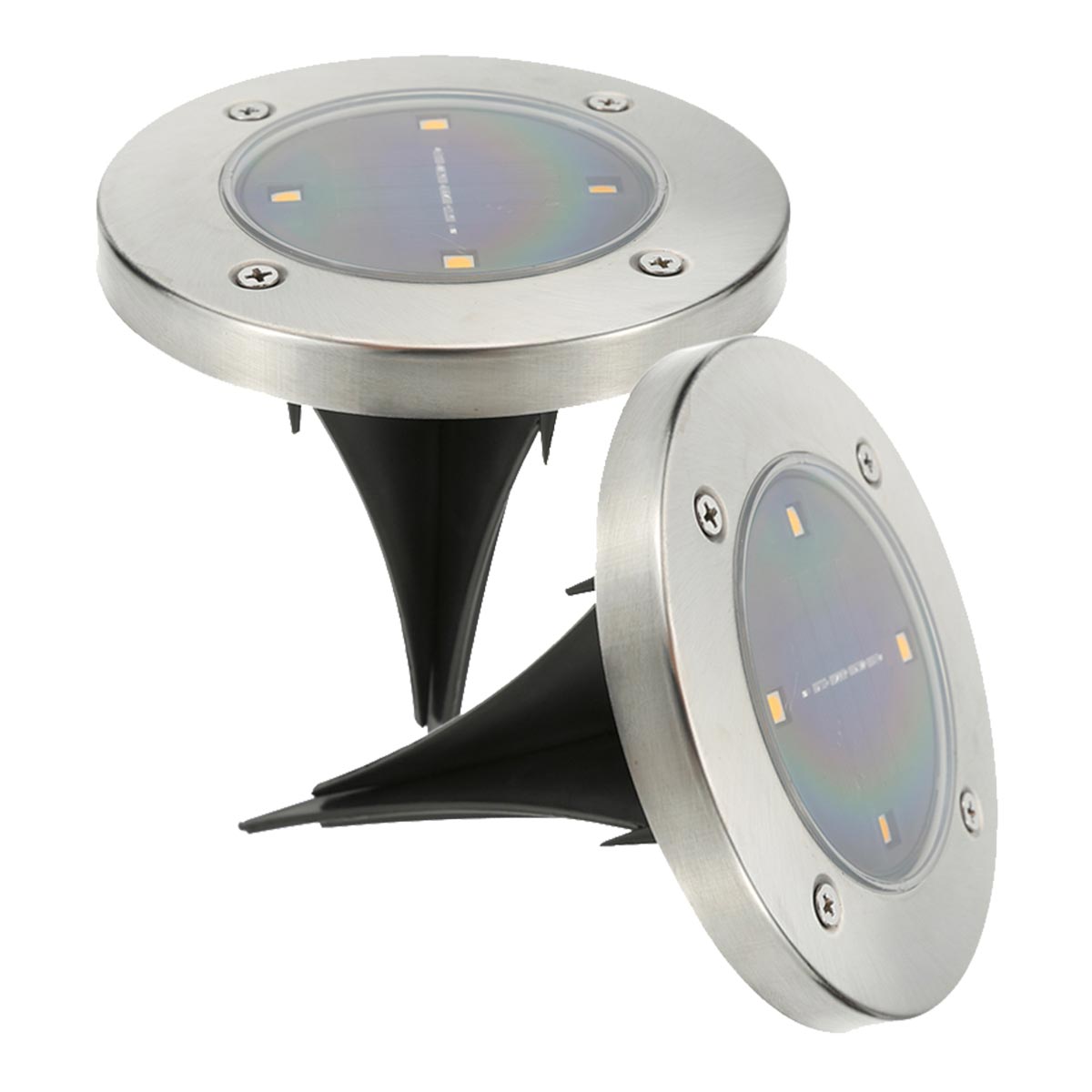 DECKY-Lot de 2 spots solaires ronds acier gris ∅12cm