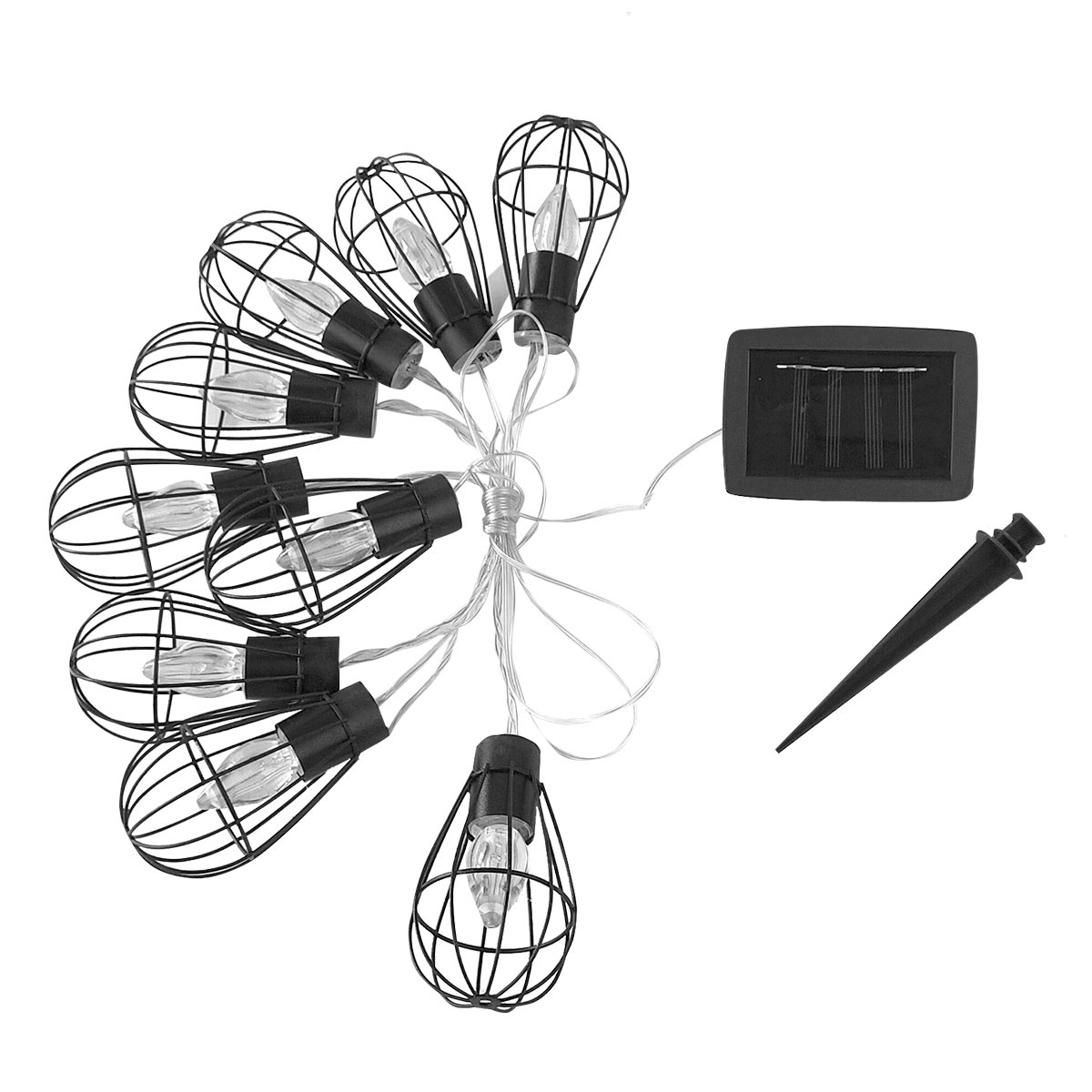 Guirlande lumineuse solaire cage acier noir 3.80m