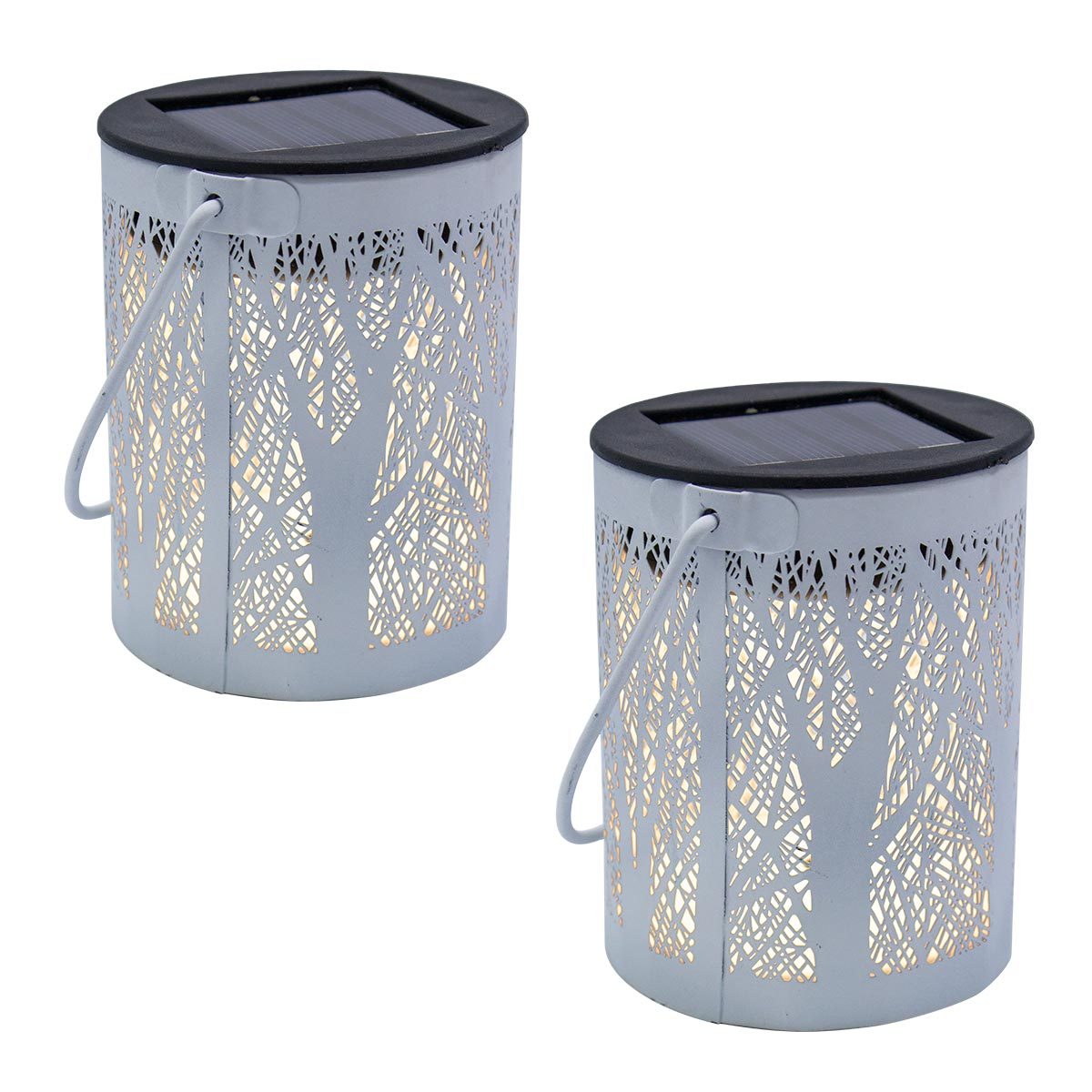 Lot de 2 lanternes solaires acier blanc H18cm Lot de 2 lanternes solaires acier blanc H18cm