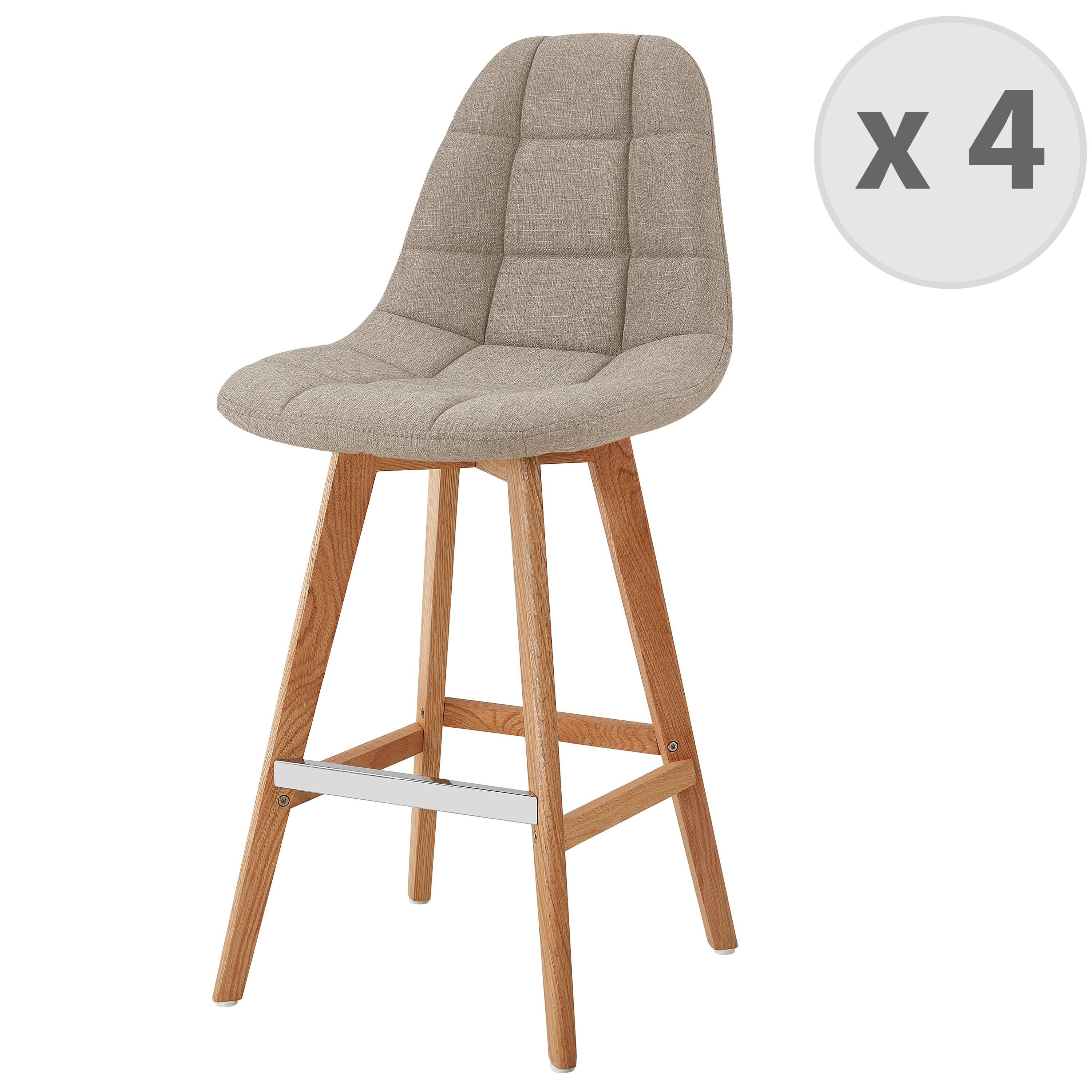 OWEN - Chaise de bar scandinave tissu Lin pied hêtre (x4)