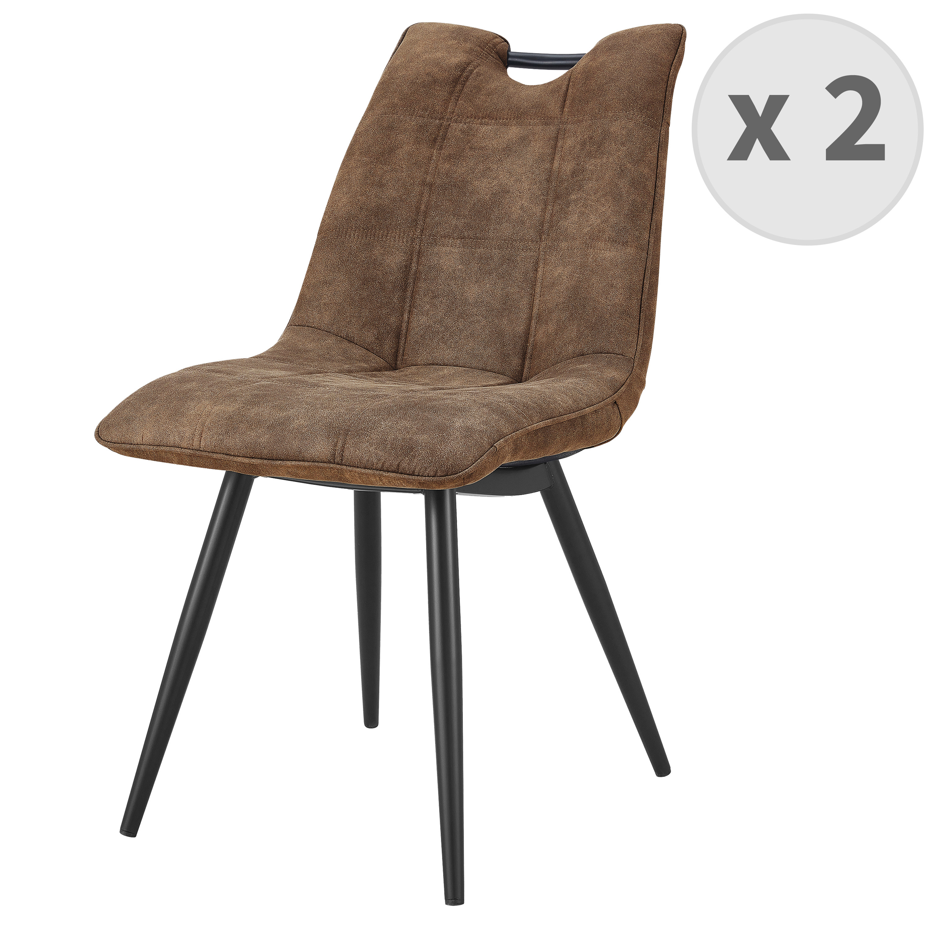 HANDY-Chaise Microfibre vintage brun pieds métal noir (x2) HANDY-Chaise Microfibre vintage brun pieds métal noir (x2)