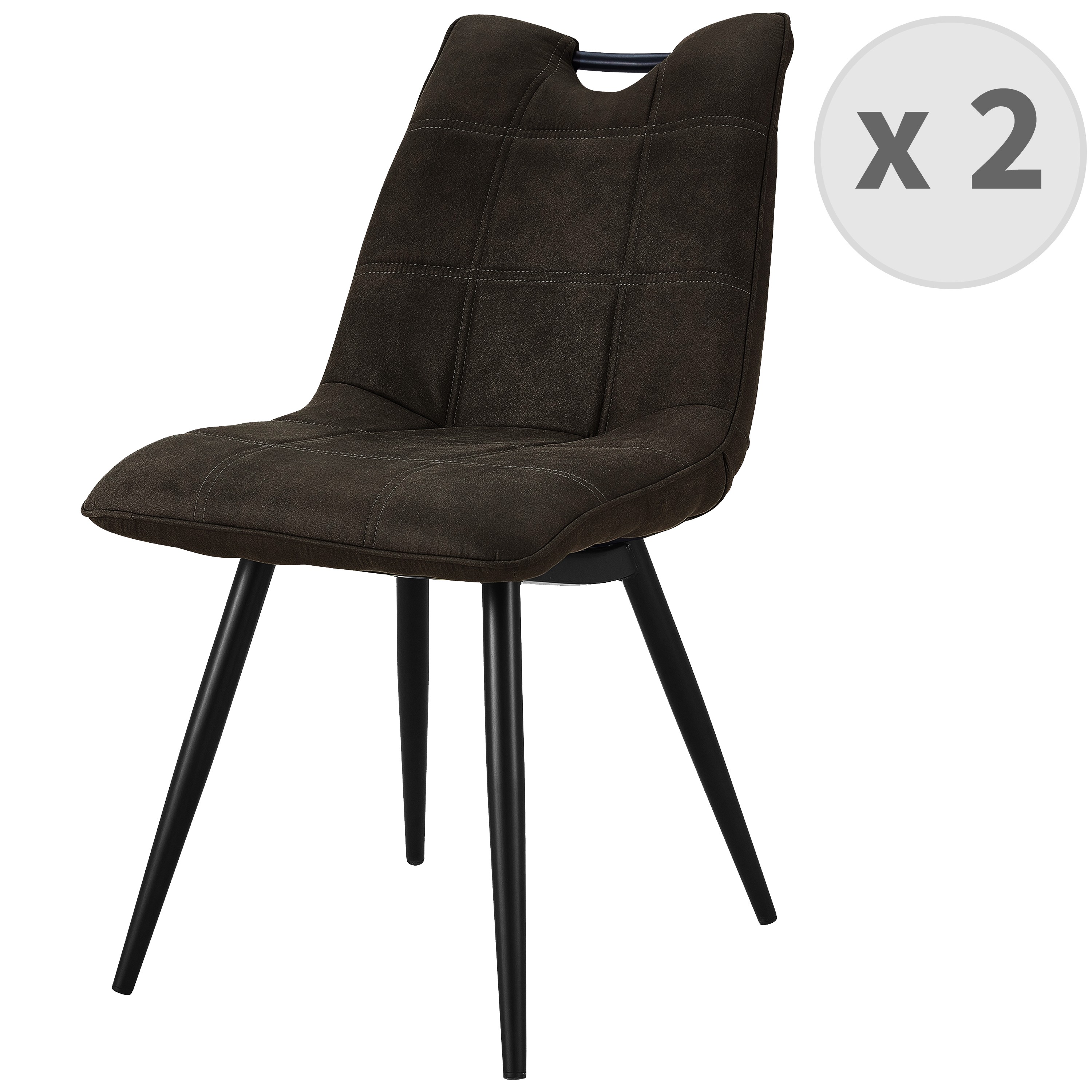HANDY-Chaise Microfibre vintage Ebène pieds métal noir (x2) HANDY-Chaise Microfibre vintage Ebène pieds métal noir (x2)