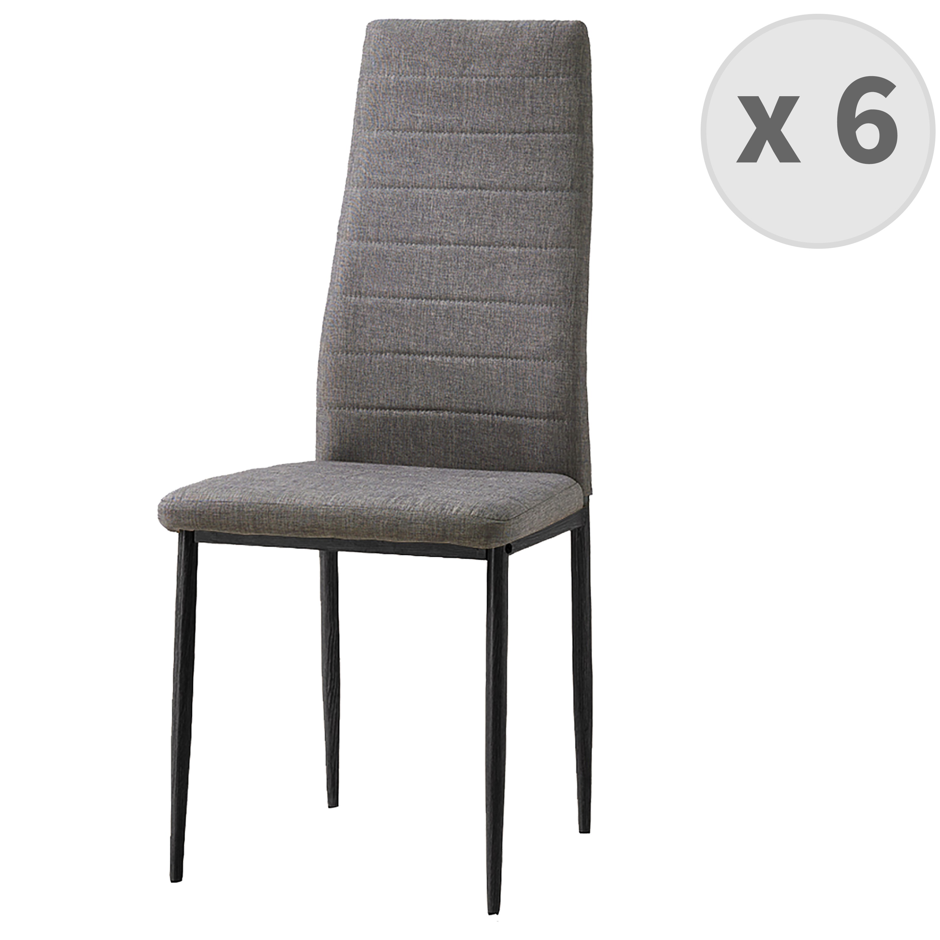Chaise de salle à manger tissu gris pieds noir (x6) Chaise de salle à manger tissu gris pieds noir (x6)