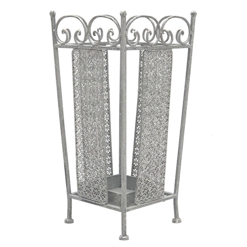 Porte parapluie carré fer métal patiné gris 50x24 Porte parapluie carré fer métal patiné gris 50x24