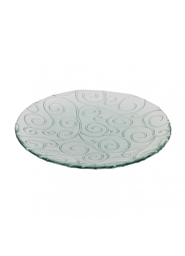 Plat de présentation verre recyclé volutes D28cm