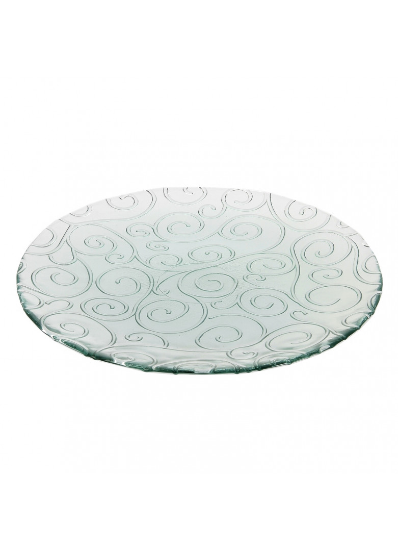 Plat de présentation verre recyclé volutes D32cm