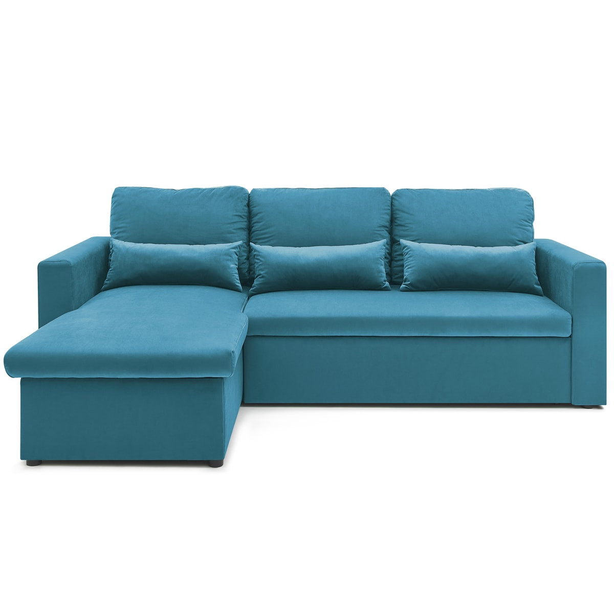 Canapé d'angle réversible convertible 3 places en velours bleu canard