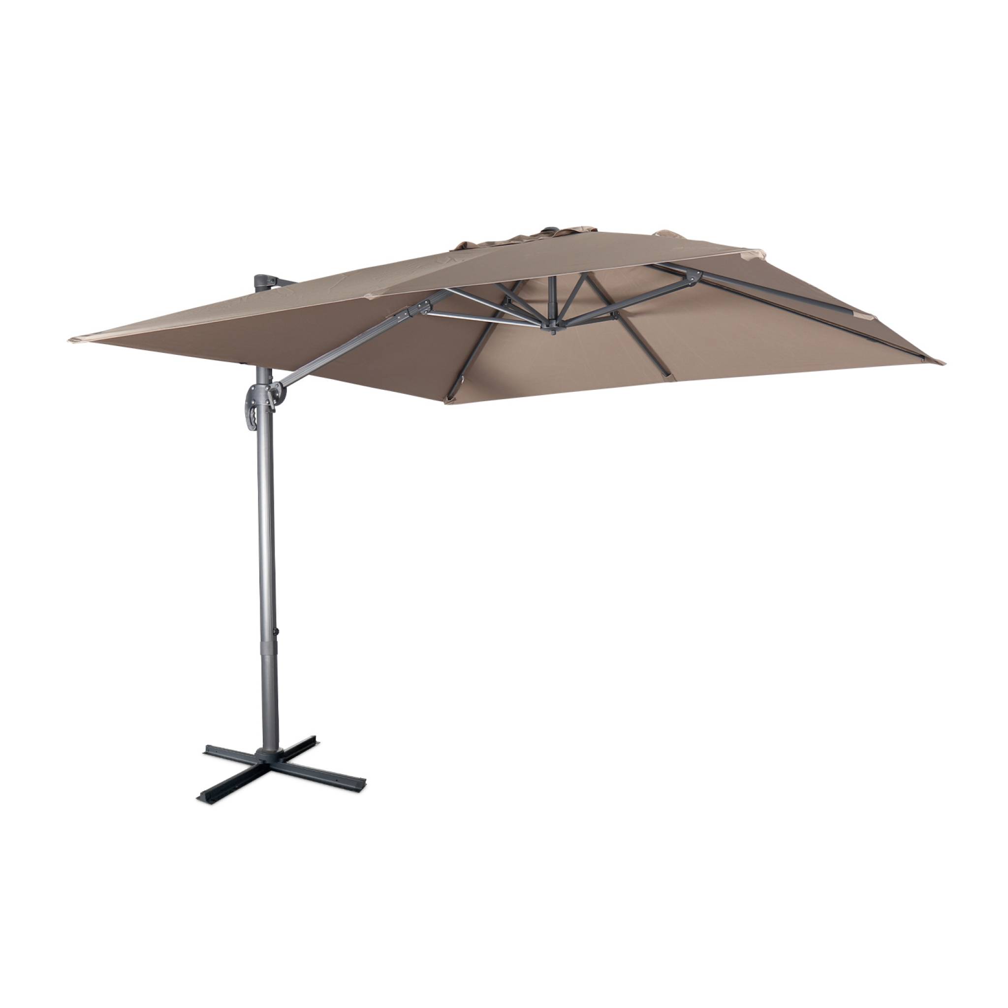 Parasol haut de gamme déporté carré inclinable 3x3m taupe