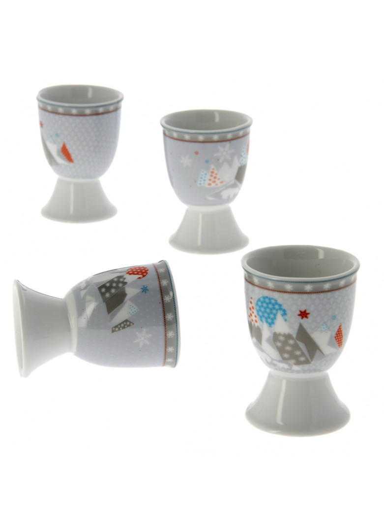 Coquetier en porcelaine grise - Lot de 4 (photo) Coquetier en porcelaine grise - Lot de 4