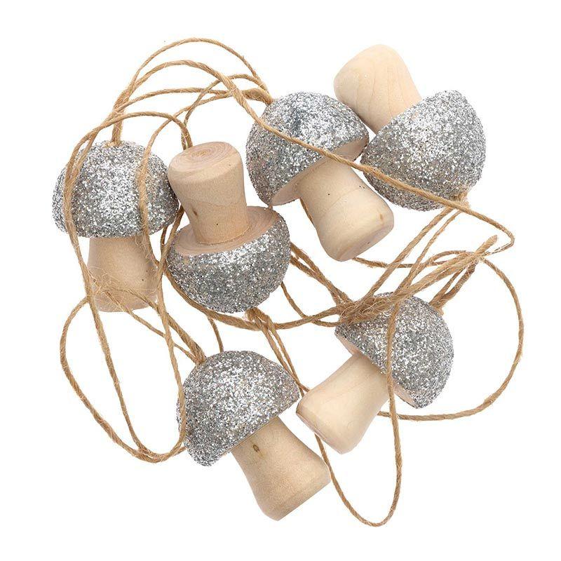 Pendentif champignon en bois argenté - Lot de 6 (photo) Pendentif champignon en bois argenté - Lot de 6