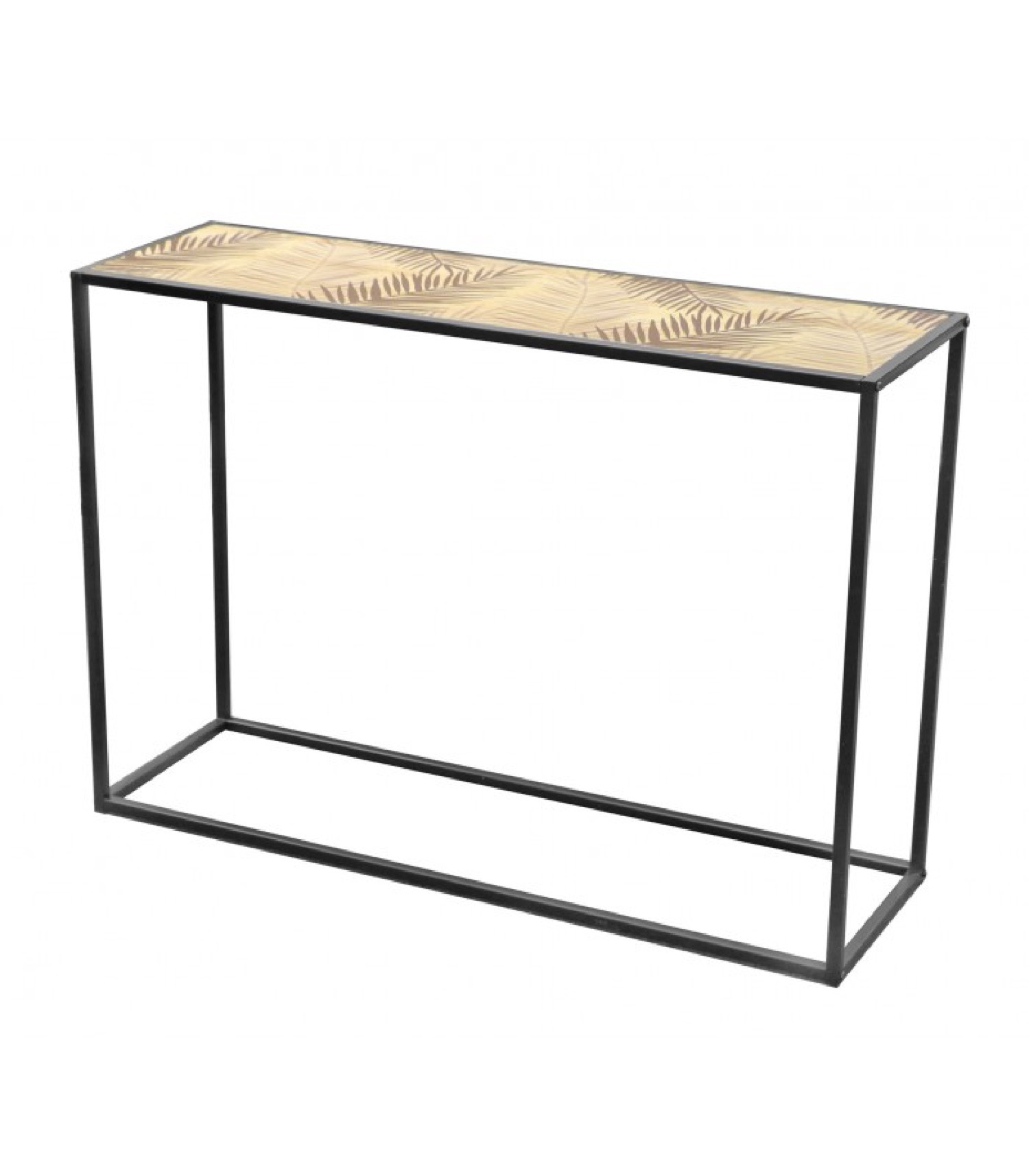 Console d'entrée en métal noir et bois motif palmiers L100cm Console d'entrée en métal noir et bois motif palmiers L100cm