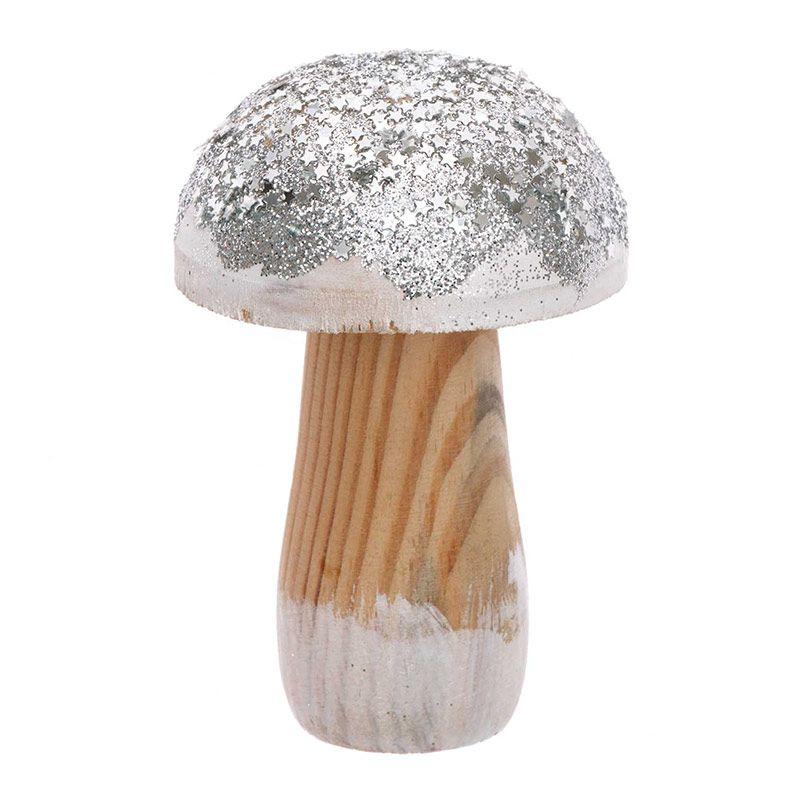 Petit champignon en bois argenté H10cm Petit champignon en bois argenté H10cm