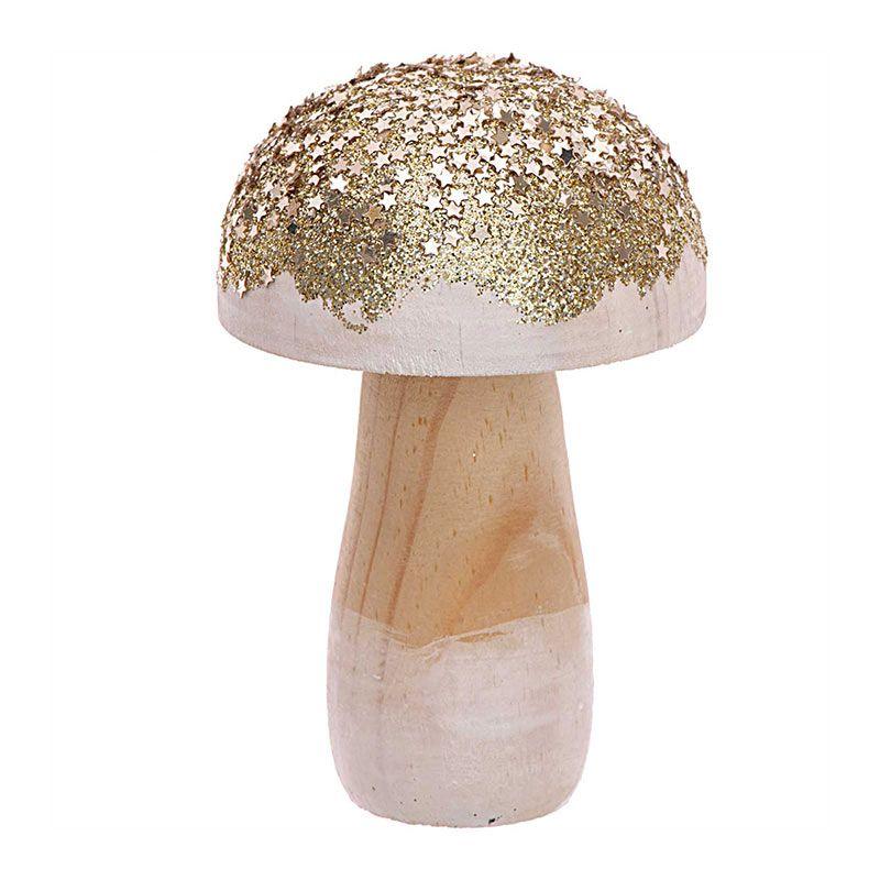 Petit champignon en bois doré H10cm (photo) Petit champignon en bois doré H10cm