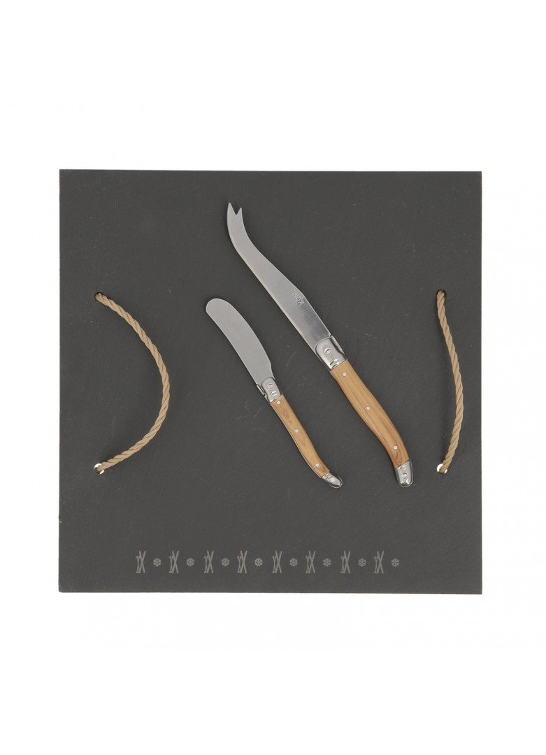 Ardoise à fromage gravée avec 2 couteaux 30x30cm (photo) Ardoise à fromage gravée avec 2 couteaux 30x30cm