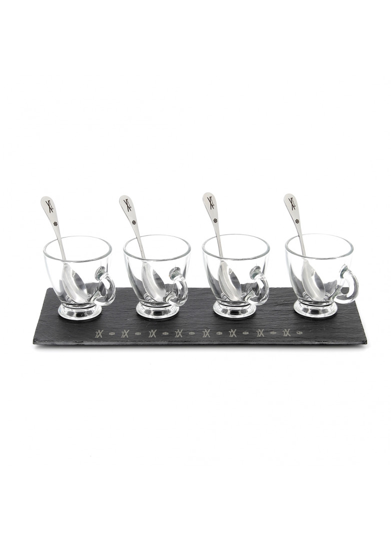 Ardoise tasses à expresso cuillères gravées 30x12cm Ardoise tasses à expresso cuillères gravées 30x12cm