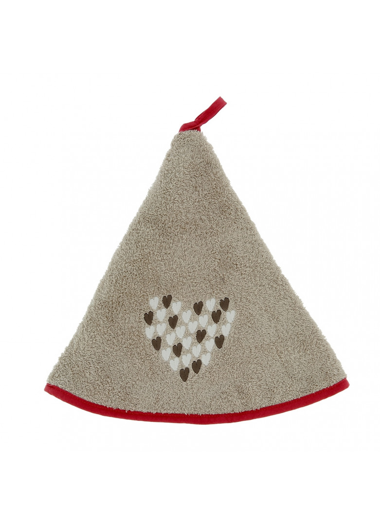 Torchon demi-lune new coeur taupe 70cm Torchon demi-lune new coeur taupe 70cm