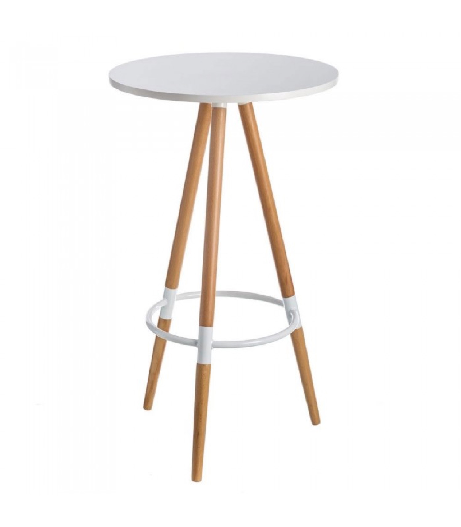 Table haute de bar ronde bois et métal blanc Table haute de bar ronde bois et métal blanc