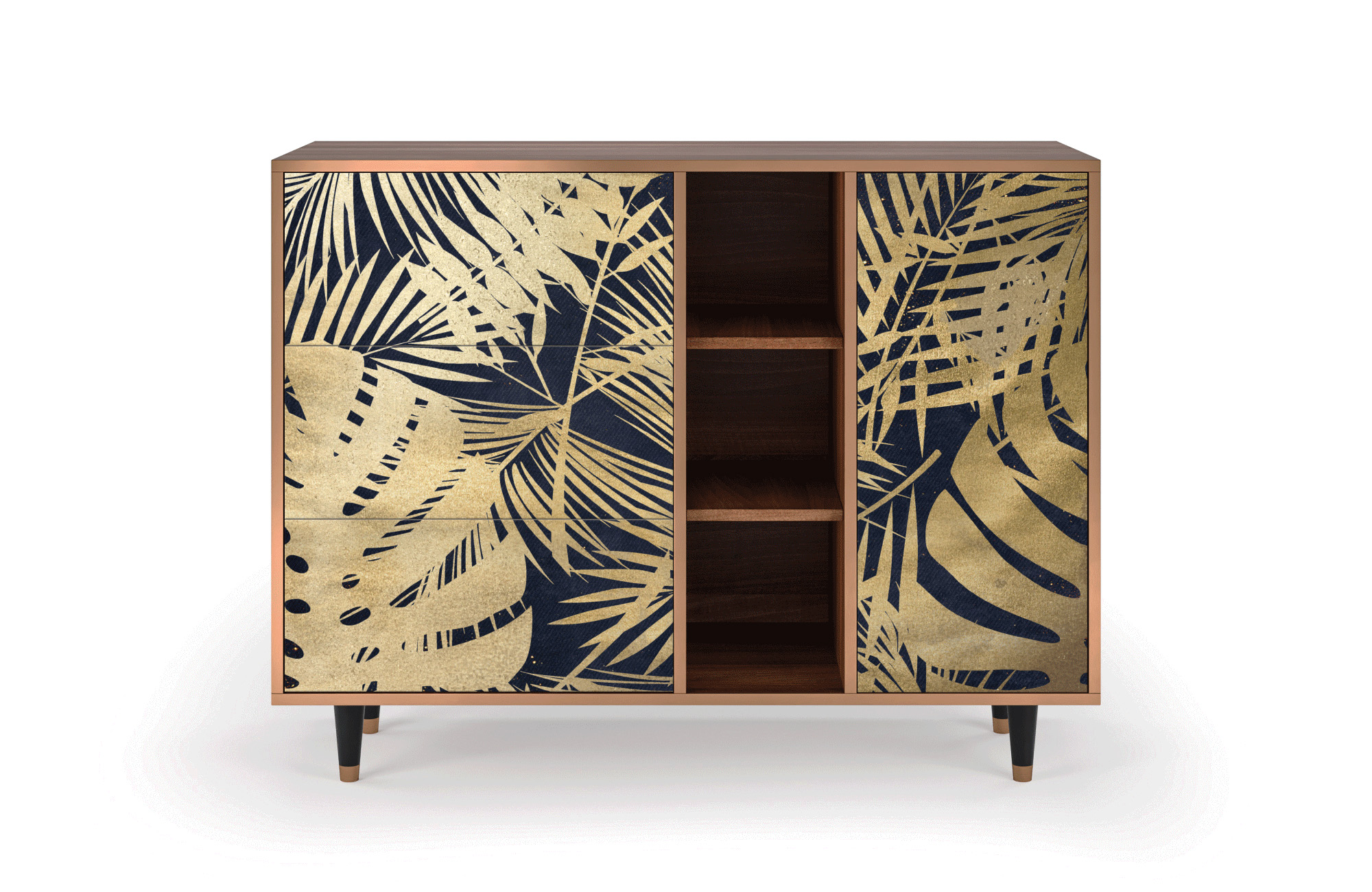 Buffet bleu et jaune 125cm 3 tiroirs et 1 porte Buffet bleu et jaune 125cm 3 tiroirs et 1 porte