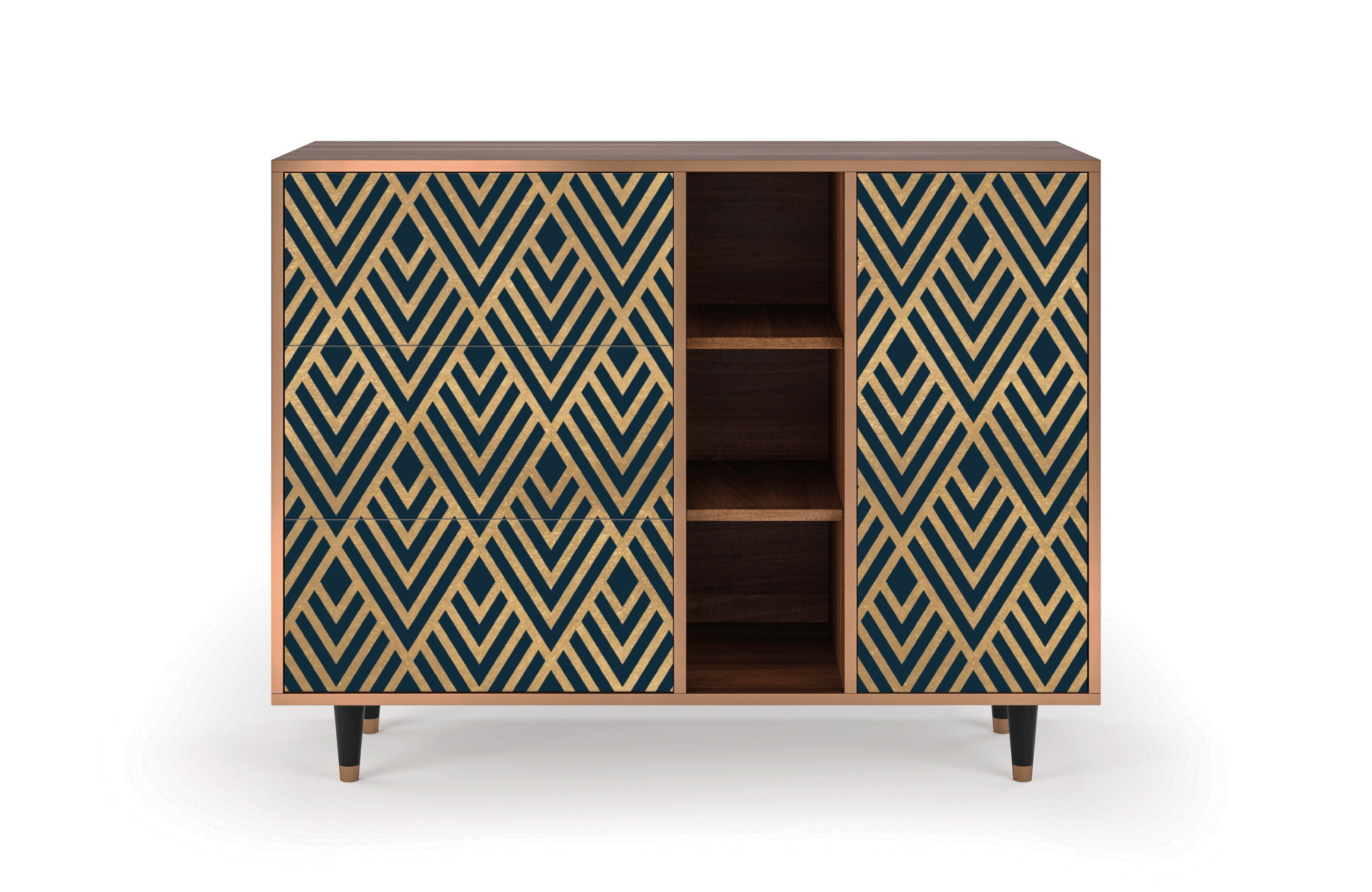Buffet bleu et jaune 125cm 3 tiroirs et 1 porte Buffet bleu et jaune 125cm 3 tiroirs et 1 porte