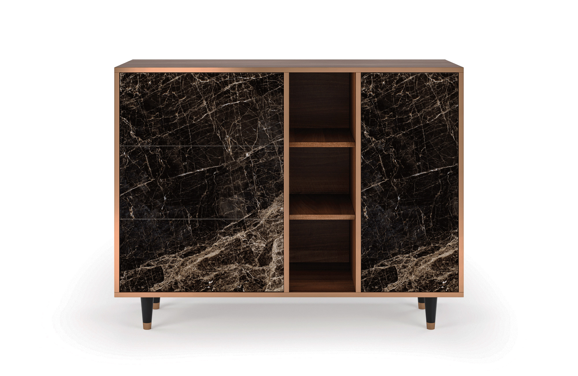 Buffet noir 125cm 3 tiroirs et 1 porte Buffet noir 125cm 3 tiroirs et 1 porte