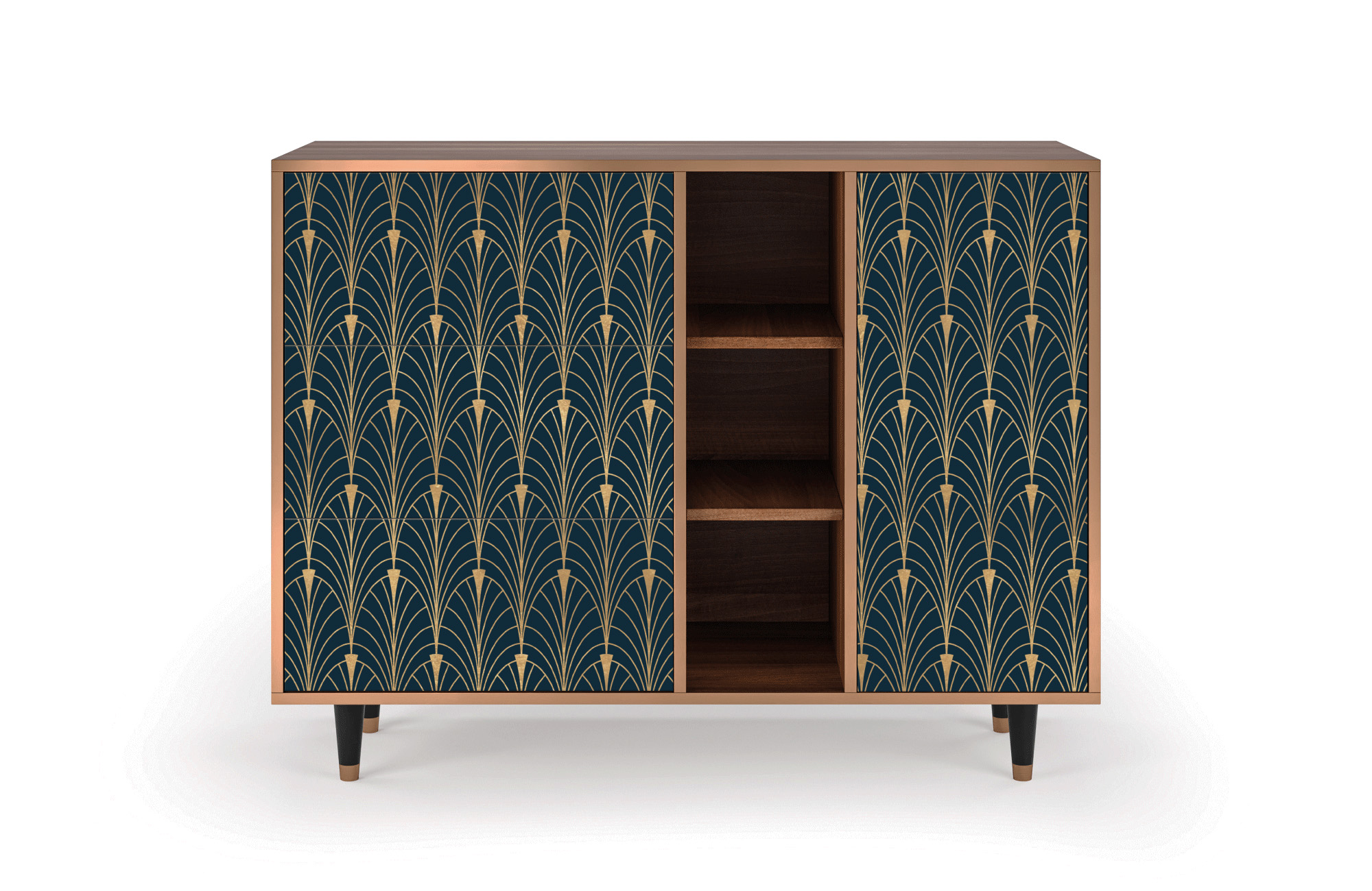 Buffet bleu et jaune 125cm 3 tiroirs et 1 porte Buffet bleu et jaune 125cm 3 tiroirs et 1 porte