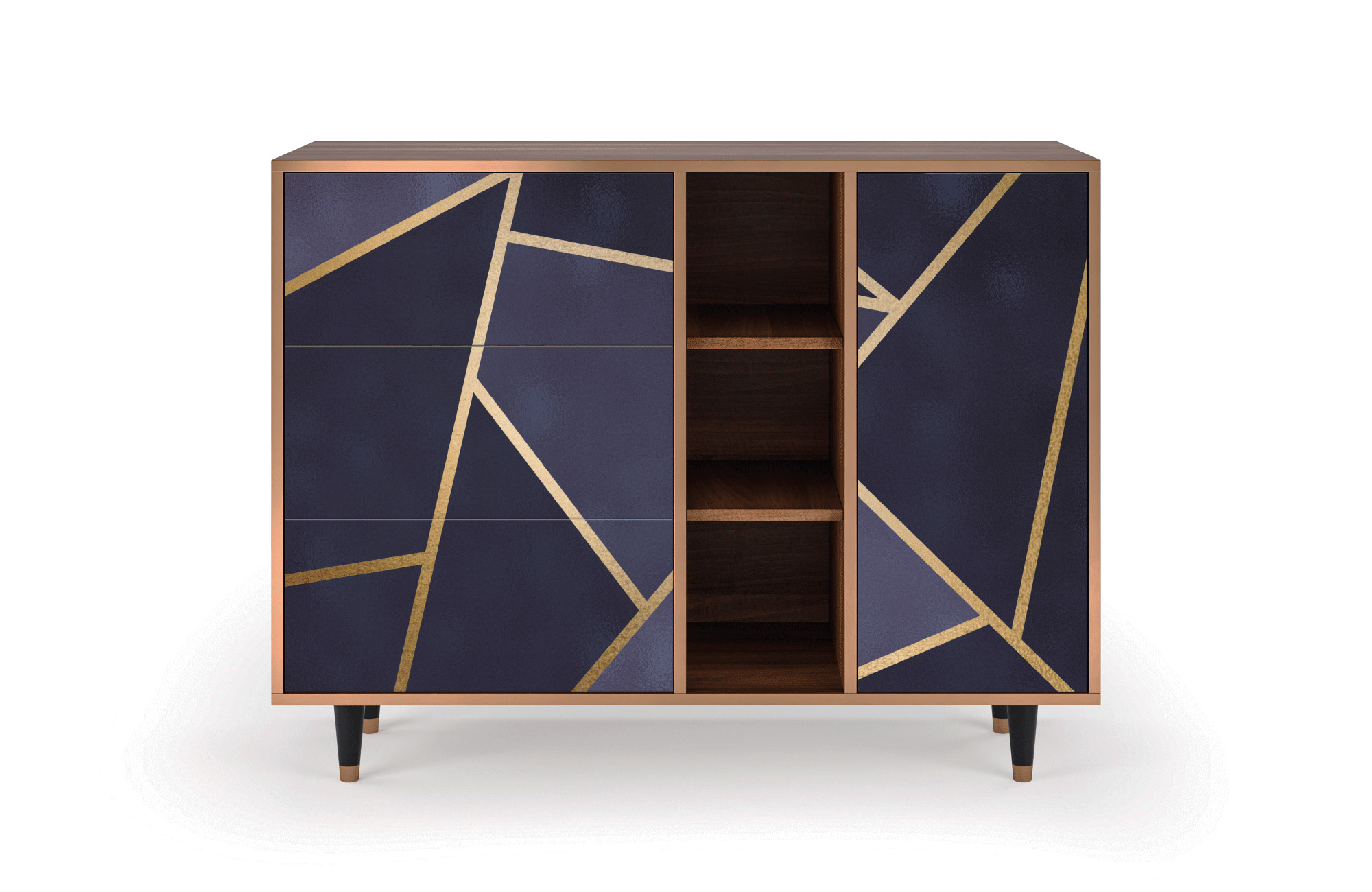 Buffet bleu et jaune 125cm 3 tiroirs et 1 porte Buffet bleu et jaune 125cm 3 tiroirs et 1 porte