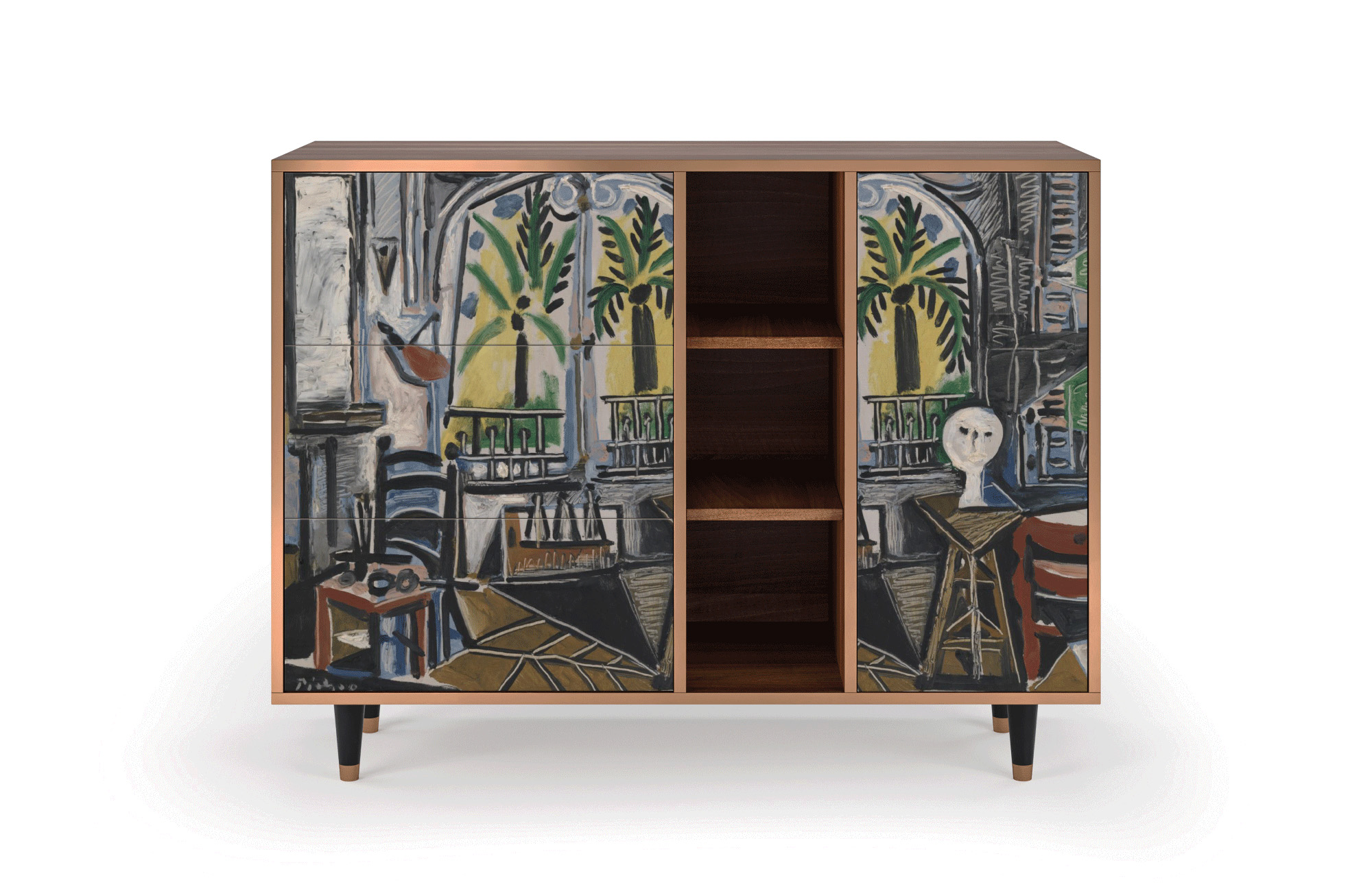Buffet multicolore 125cm 3 tiroirs et 1 porte Buffet multicolore 125cm 3 tiroirs et 1 porte