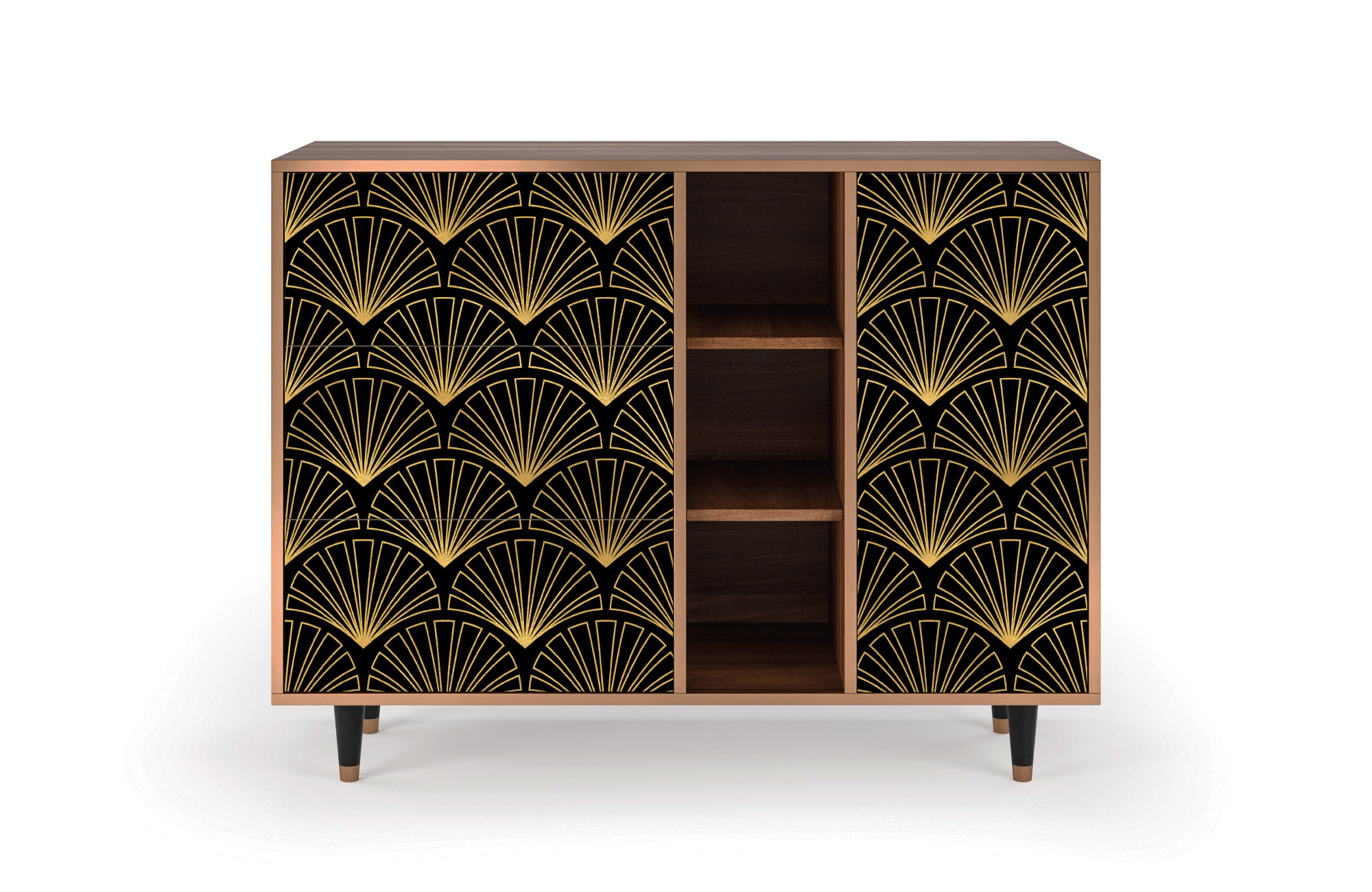 Buffet noir et jaune 125cm 3 tiroirs et 1 porte Buffet noir et jaune 125cm 3 tiroirs et 1 porte