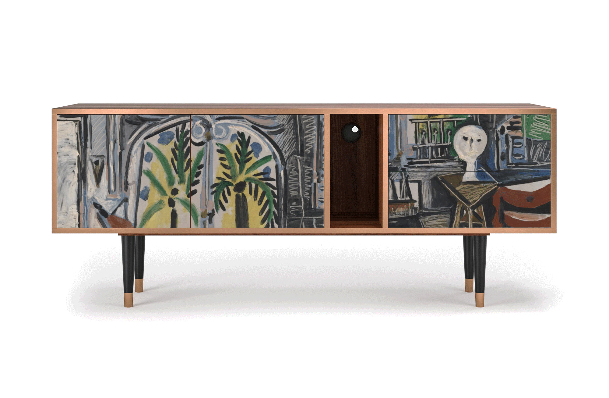 Meuble TV multicolore 170cm 2 tiroirs et 2 portes